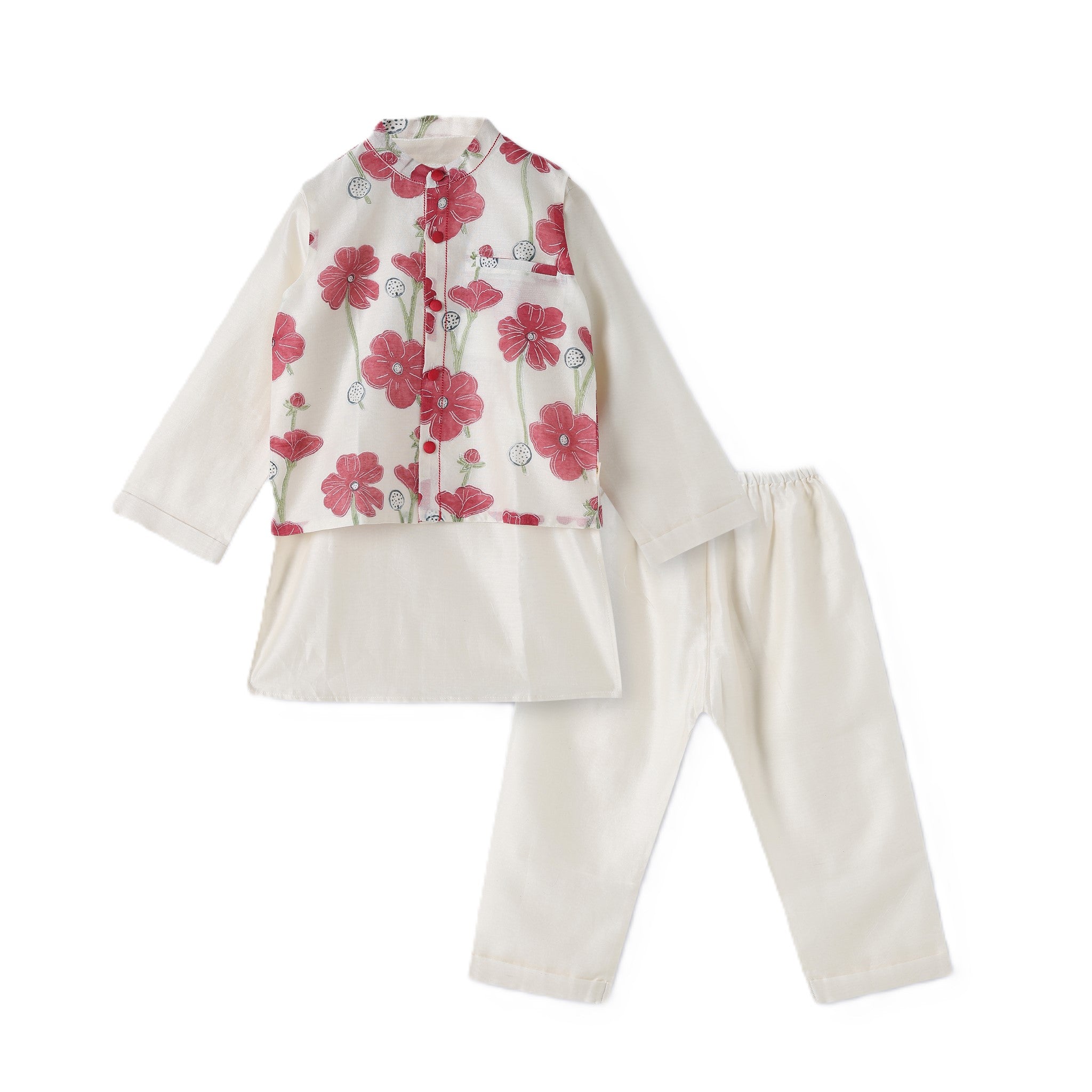 Chanderi Kurta Pyjama & Bandi Set