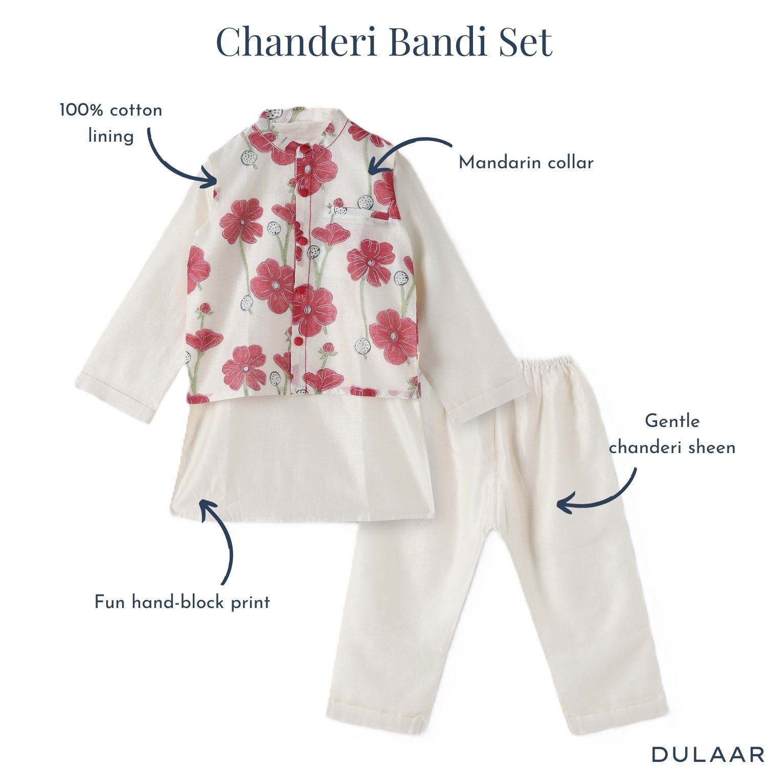 Chanderi Kurta Pyjama & Bandi Set