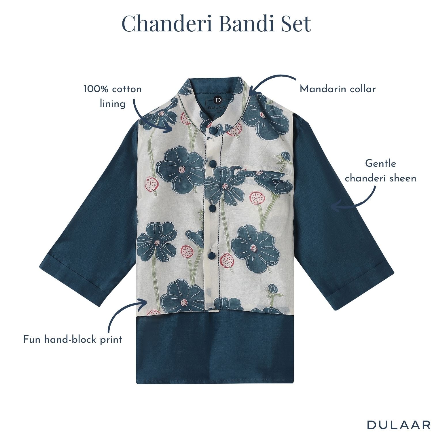 Chanderi Kurta Pyjama & Bandi Set