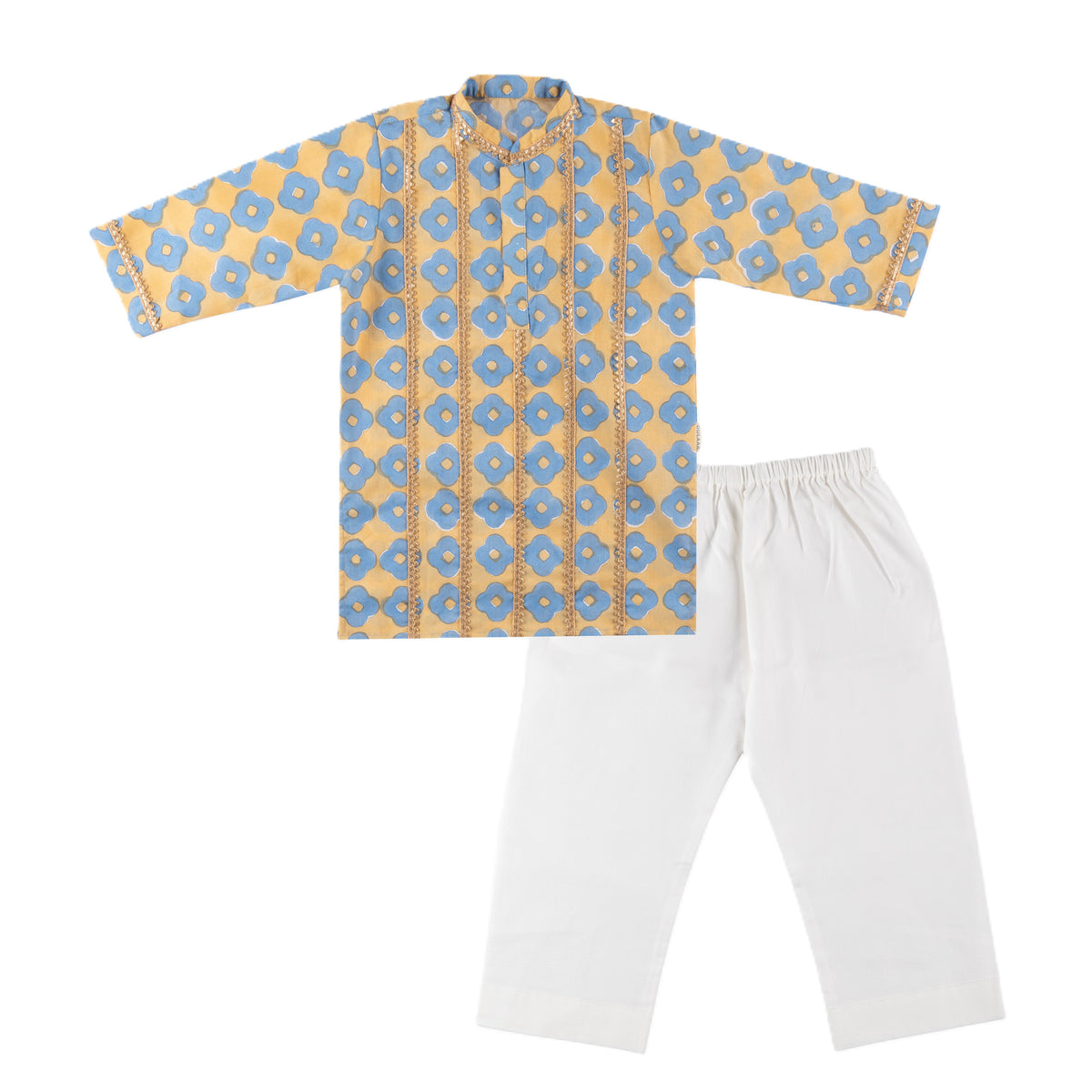 Cotton Kurta Pyjama Set | Hand-Block Printed (Gota Work)