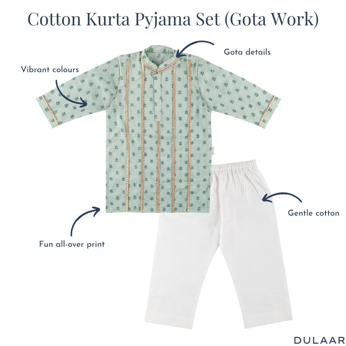 Cotton Kurta Pyjama Set | Hand-Block Printed (Gota Work)