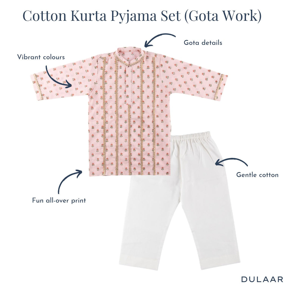 Cotton Kurta Pyjama Set | Hand-Block Printed (Gota Work)