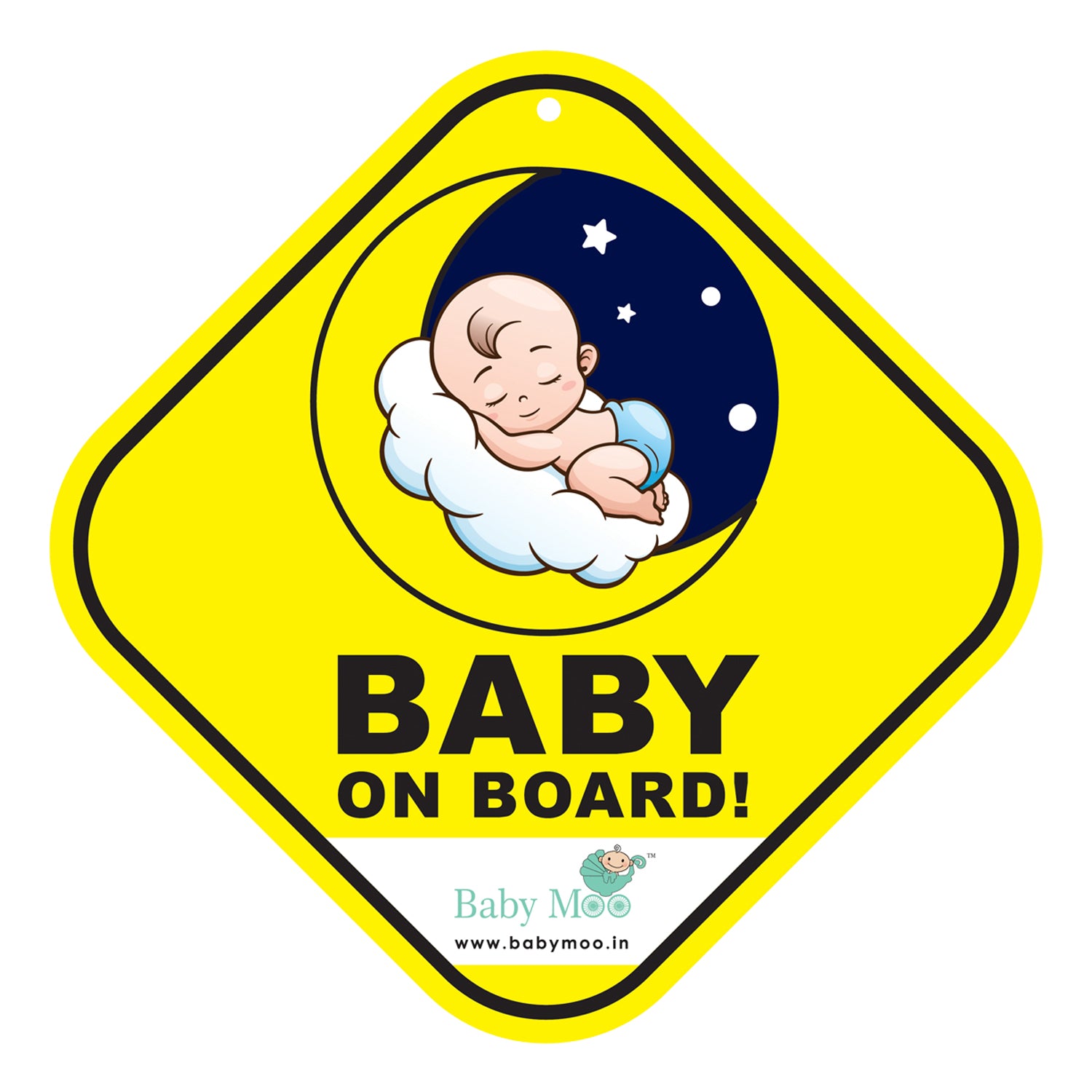 Baby Moo Snoozing Angel Car Sign With Vacuum Suction Cup Clip - Yellow