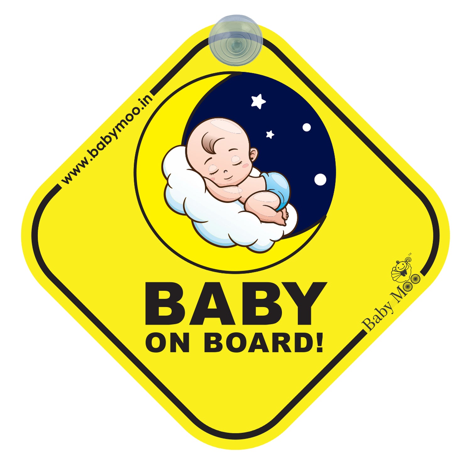 Baby Moo Snoozing Angel Car Sign With Vacuum Suction Cup Clip - Yellow