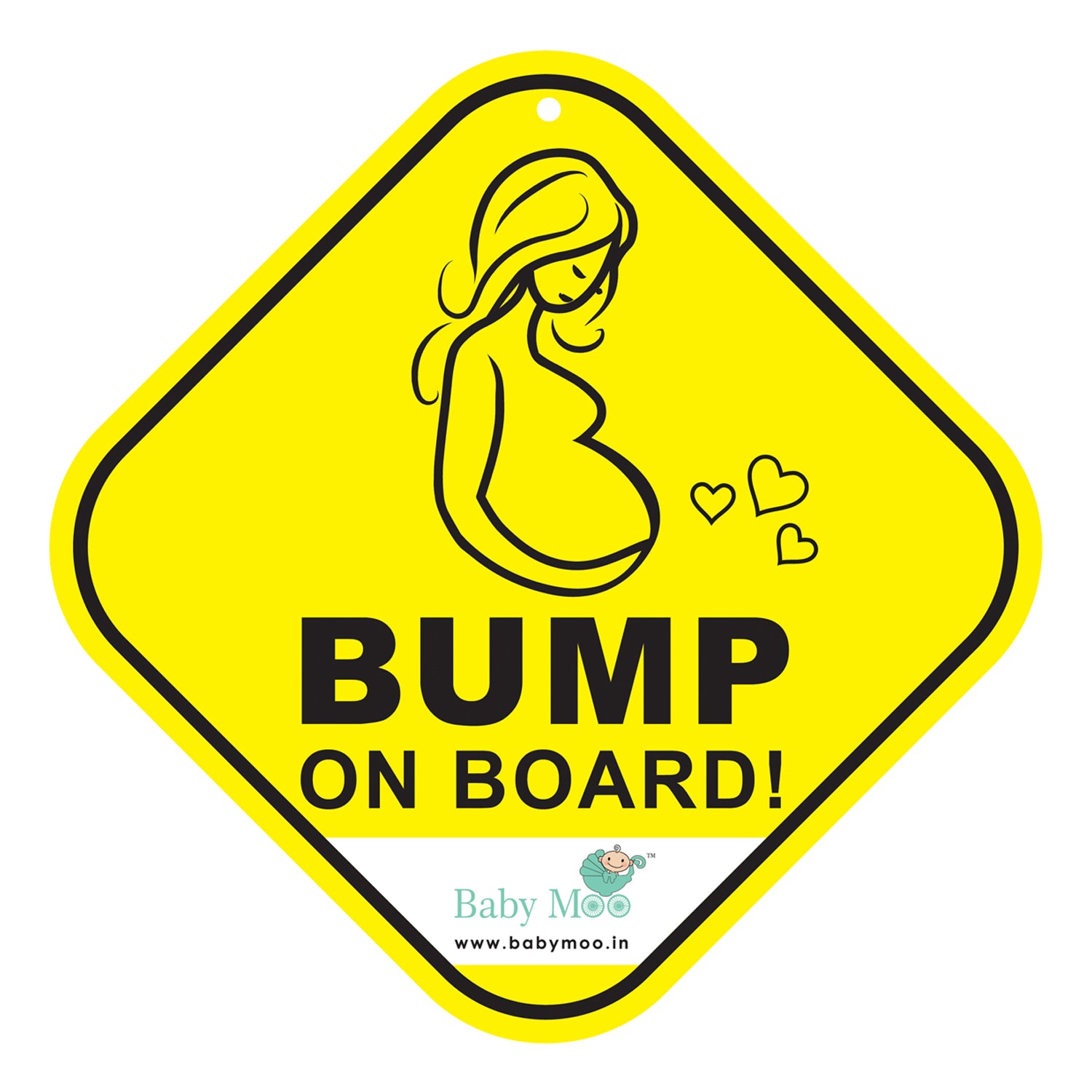 Baby Moo Mama On Board Pregnancy Safety Sign For Car With Vacuum Suction Cup Clip - Yellow