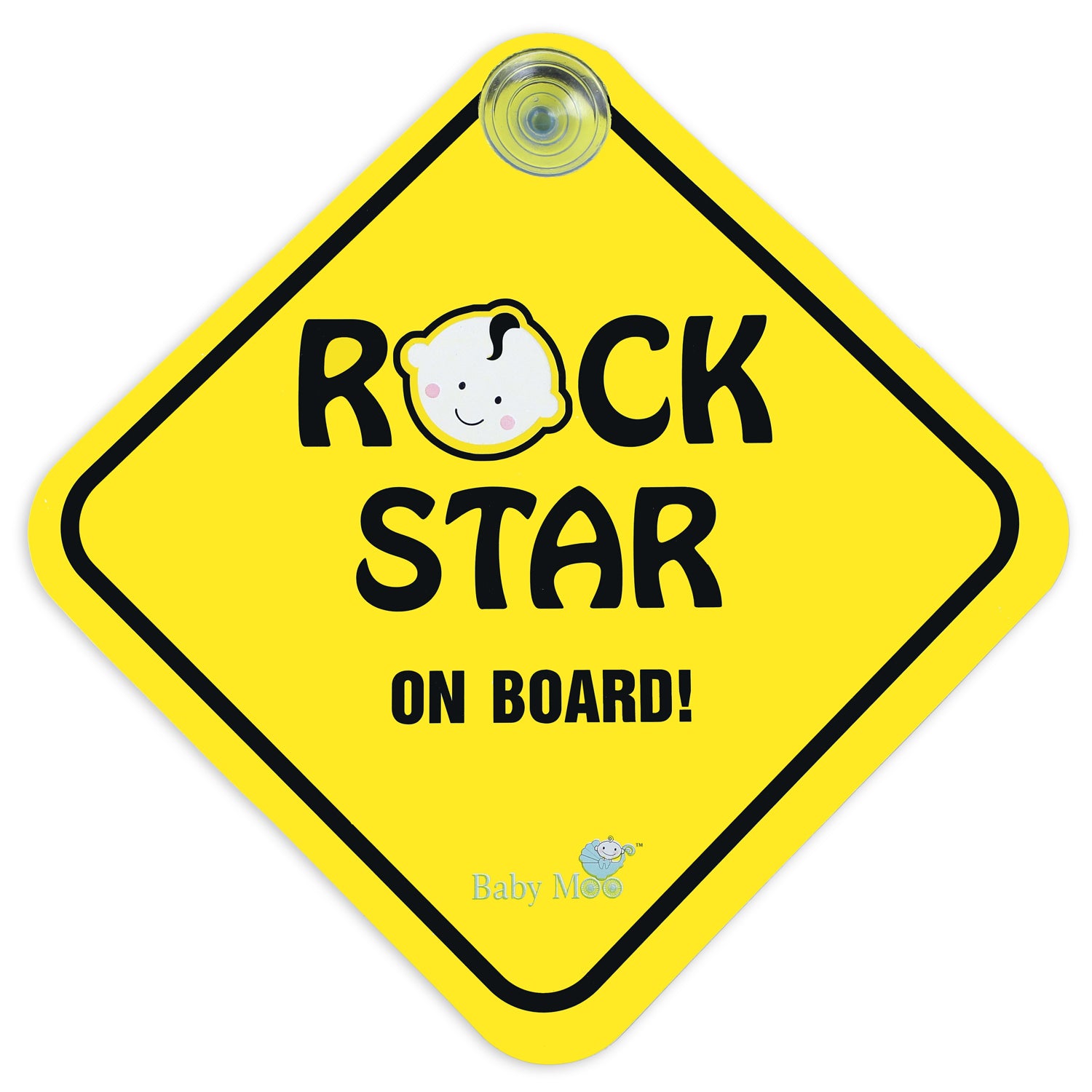 Baby Moo Rock Star on Board Car Safety Sign With Vacuum Suction Cup Clip - Yellow