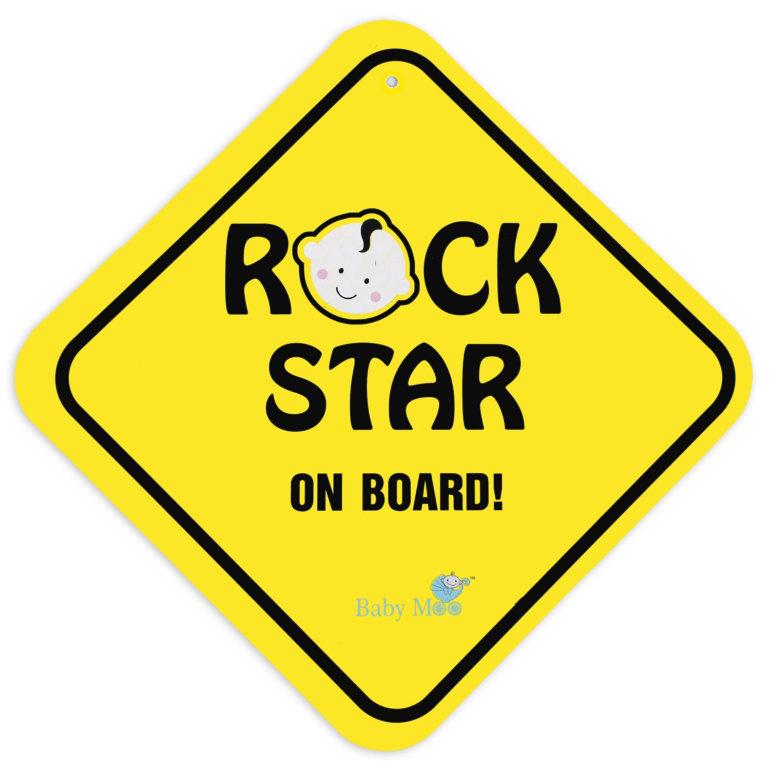 Baby Moo Rock Star on Board Car Safety Sign With Vacuum Suction Cup Clip - Yellow