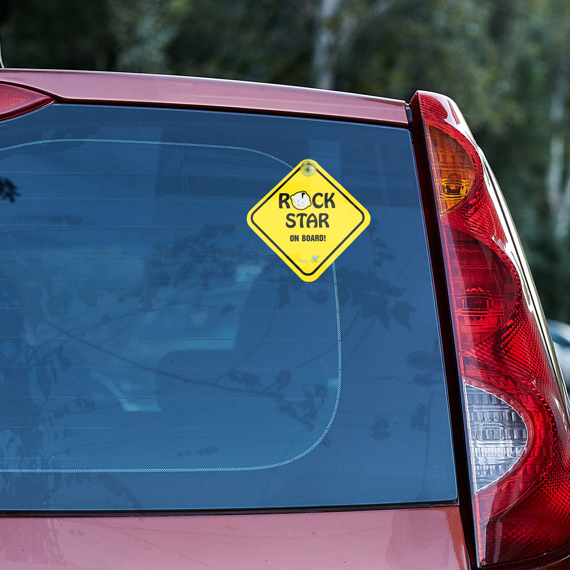 Baby Moo Rock Star on Board Car Safety Sign With Vacuum Suction Cup Clip - Yellow