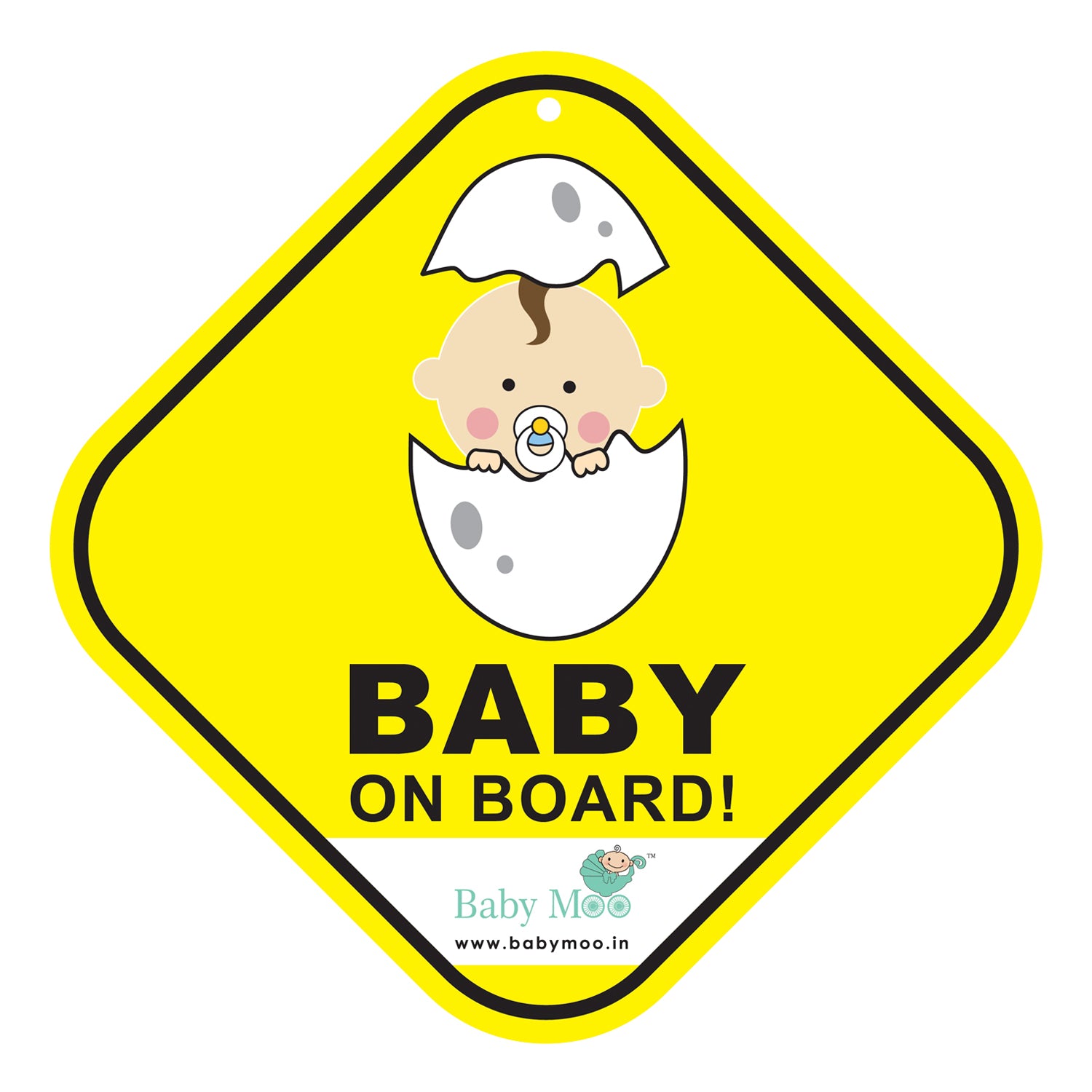 Baby Moo Newborn Car Safety Sign With Vacuum Suction Cup Clip - Yellow