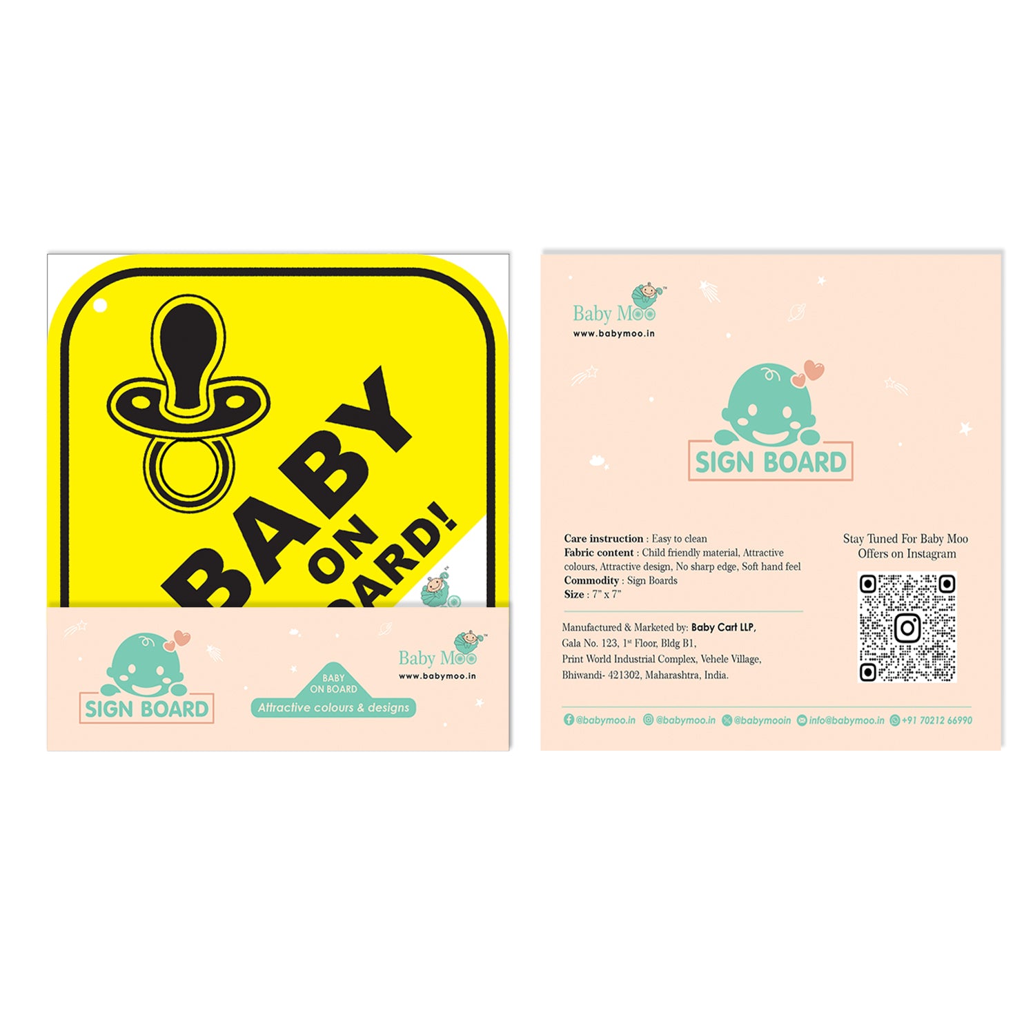 Baby Moo Tiny Infant on Board Car Safety Sign With Vacuum Suction Cup Clip - Yellow