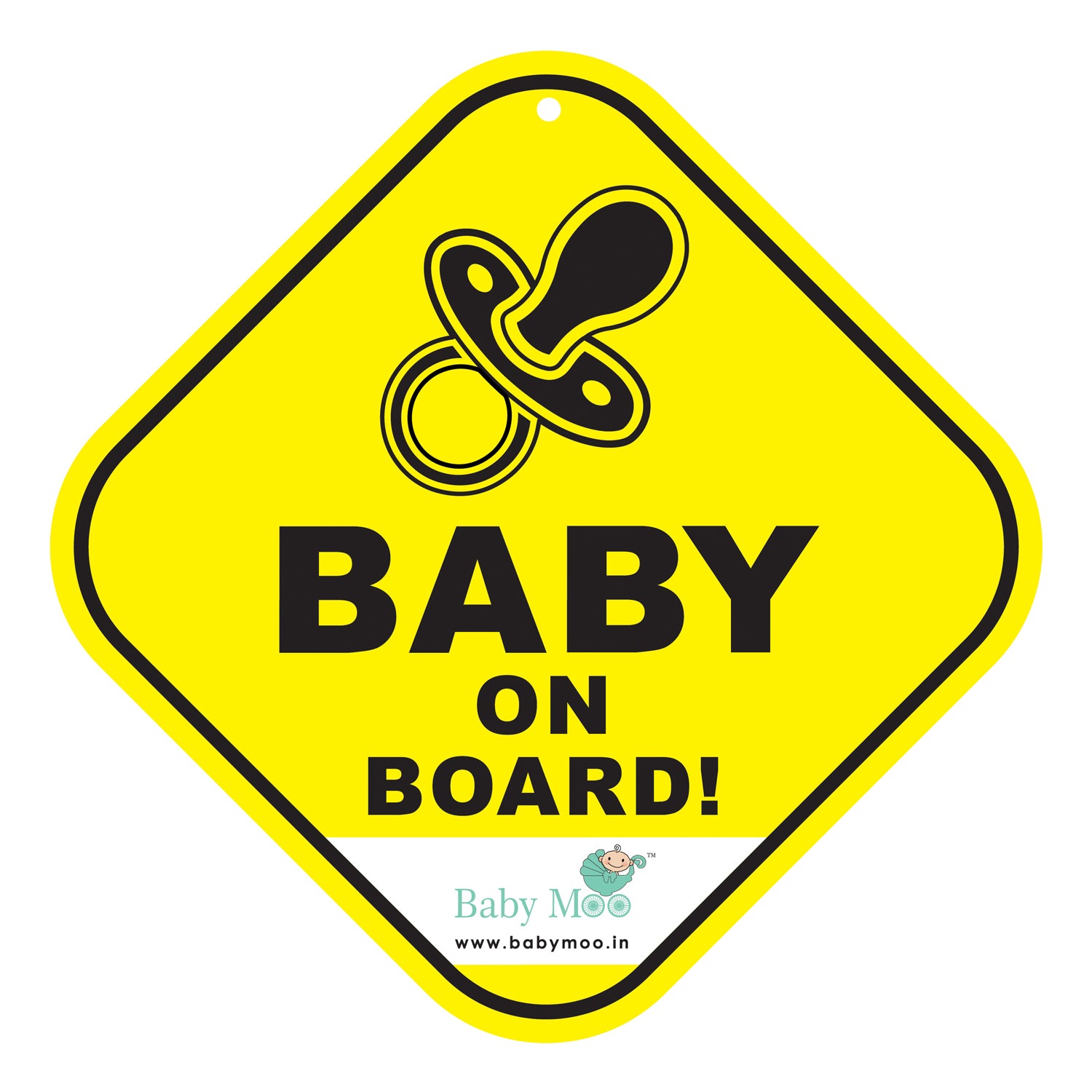 Baby Moo Tiny Infant on Board Car Safety Sign With Vacuum Suction Cup Clip - Yellow