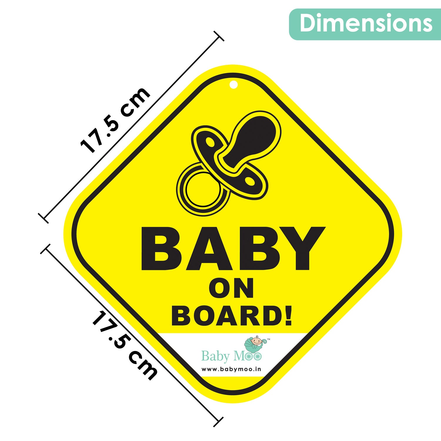 Baby Moo Tiny Infant on Board Car Safety Sign With Vacuum Suction Cup Clip - Yellow