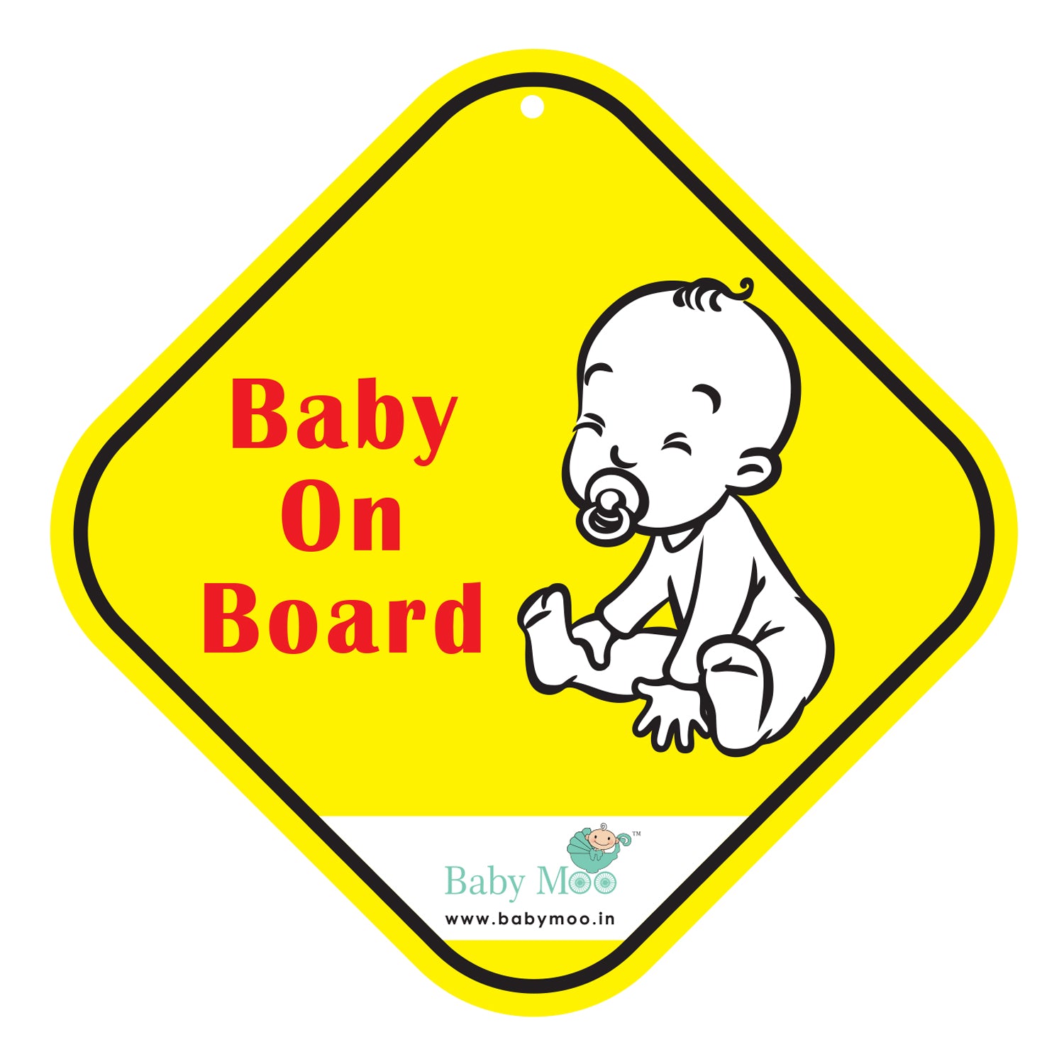 Baby Moo Car Safety Sign Little Baby On Board With Vacuum Suction Cup Clip - Yellow