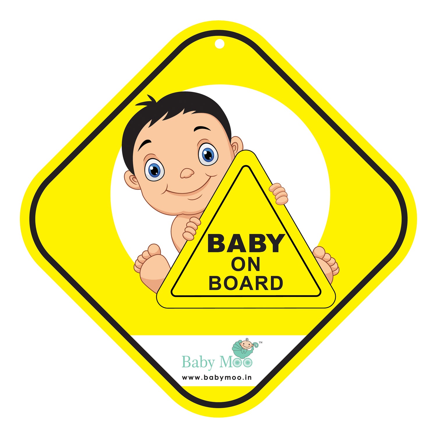 Baby Moo Kids On Board Car Safety Sign With Vacuum Suction Cup Clip - Yellow