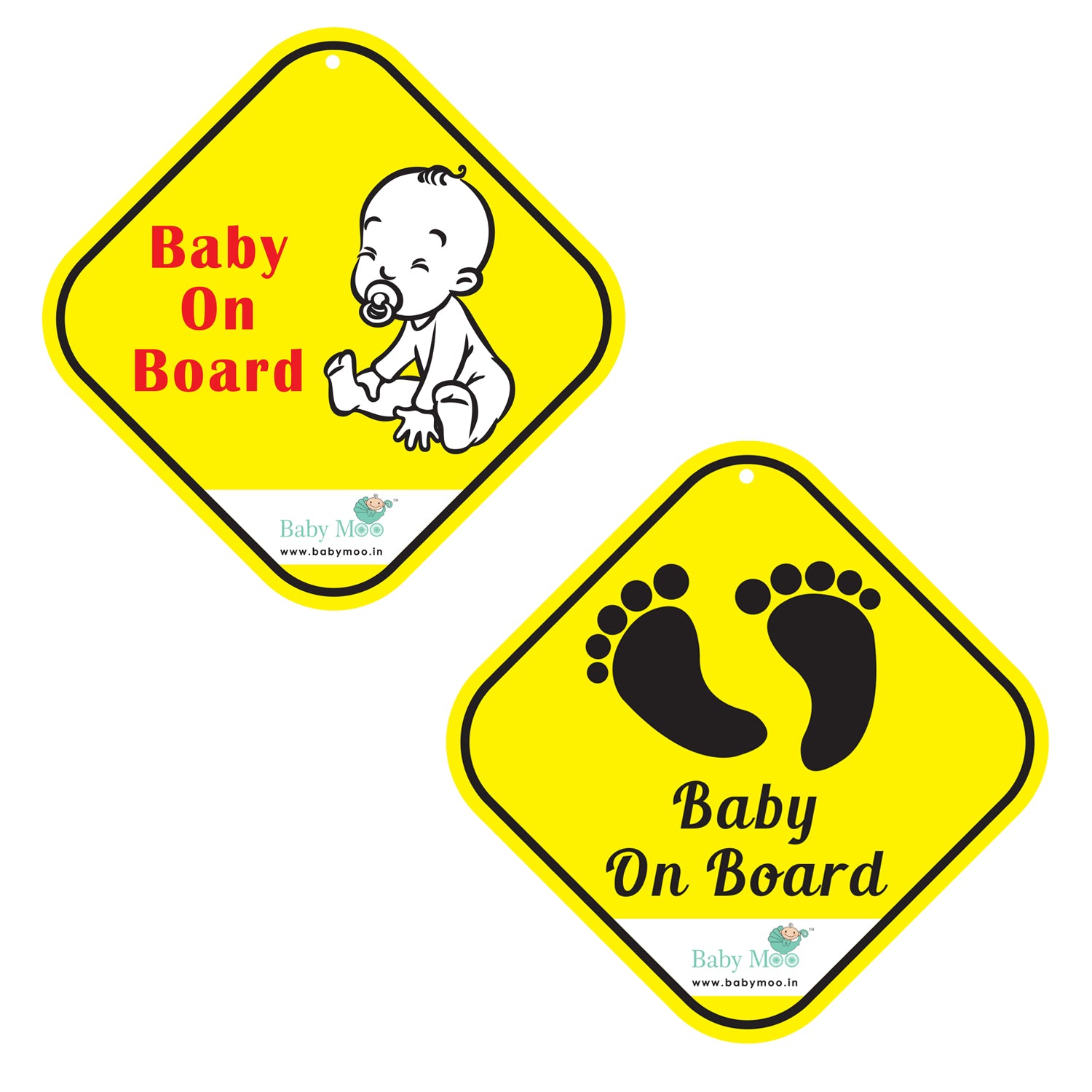 Baby Moo Tiny Baby On Board Car Safety Sign With Suction Cup Clip 2 Pack - Yellow