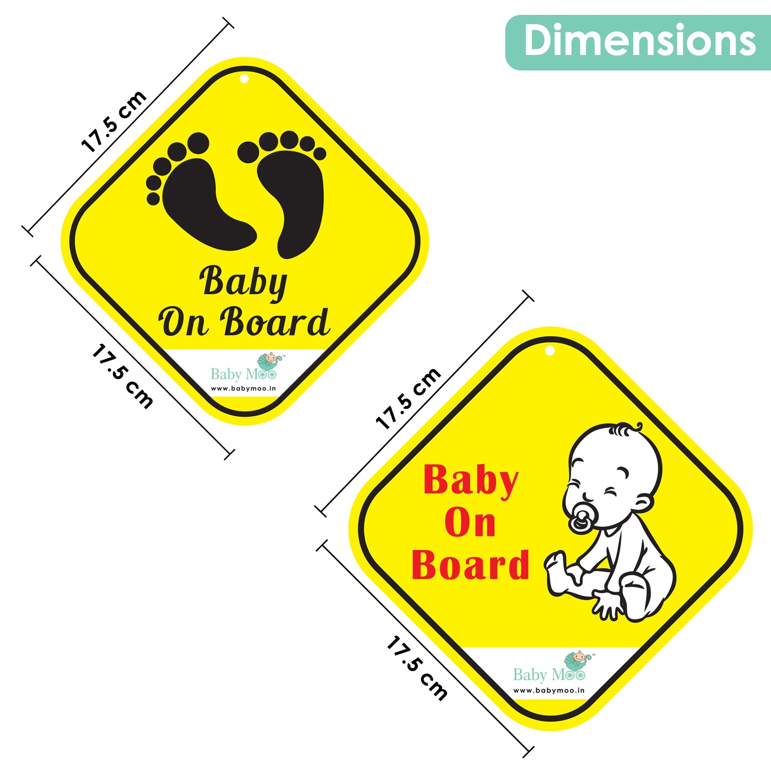 Baby Moo Tiny Baby On Board Car Safety Sign With Suction Cup Clip 2 Pack - Yellow