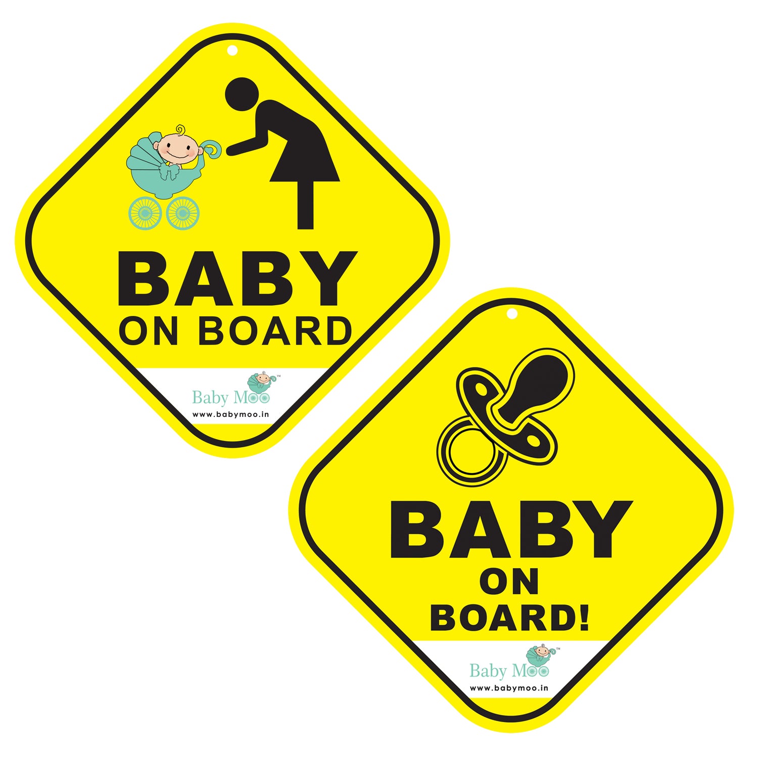 Baby Moo Car Safety Sign Infant Baby On Board With Suction Cup Clip 2 Pack - Yellow