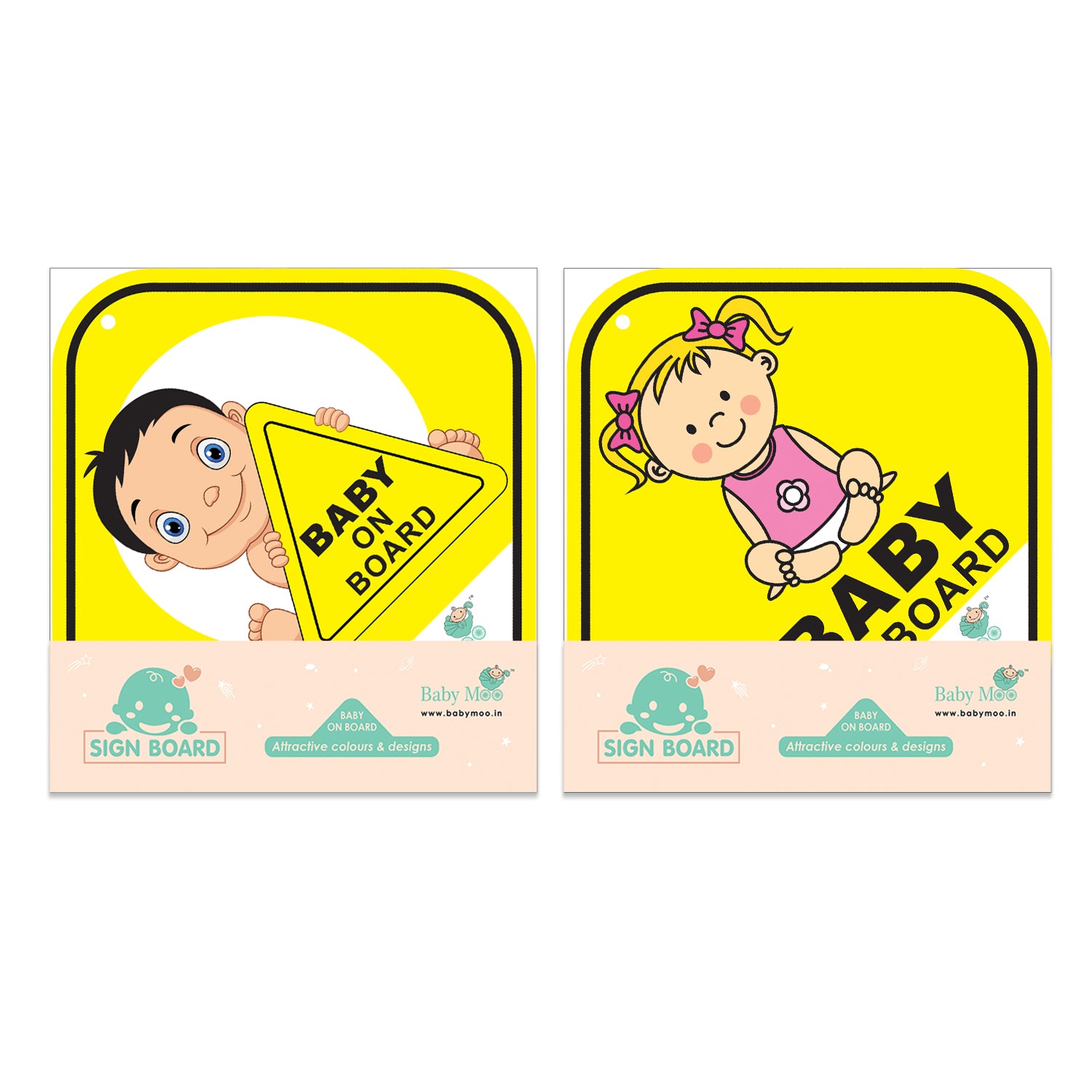 Baby Moo Kids Car Safety Sign Baby On Board With Suction Cup Clip 2 Pack - Yellow