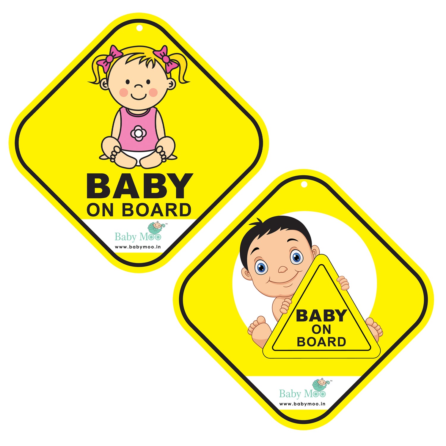 Baby Moo Kids Car Safety Sign Baby On Board With Suction Cup Clip 2 Pack - Yellow