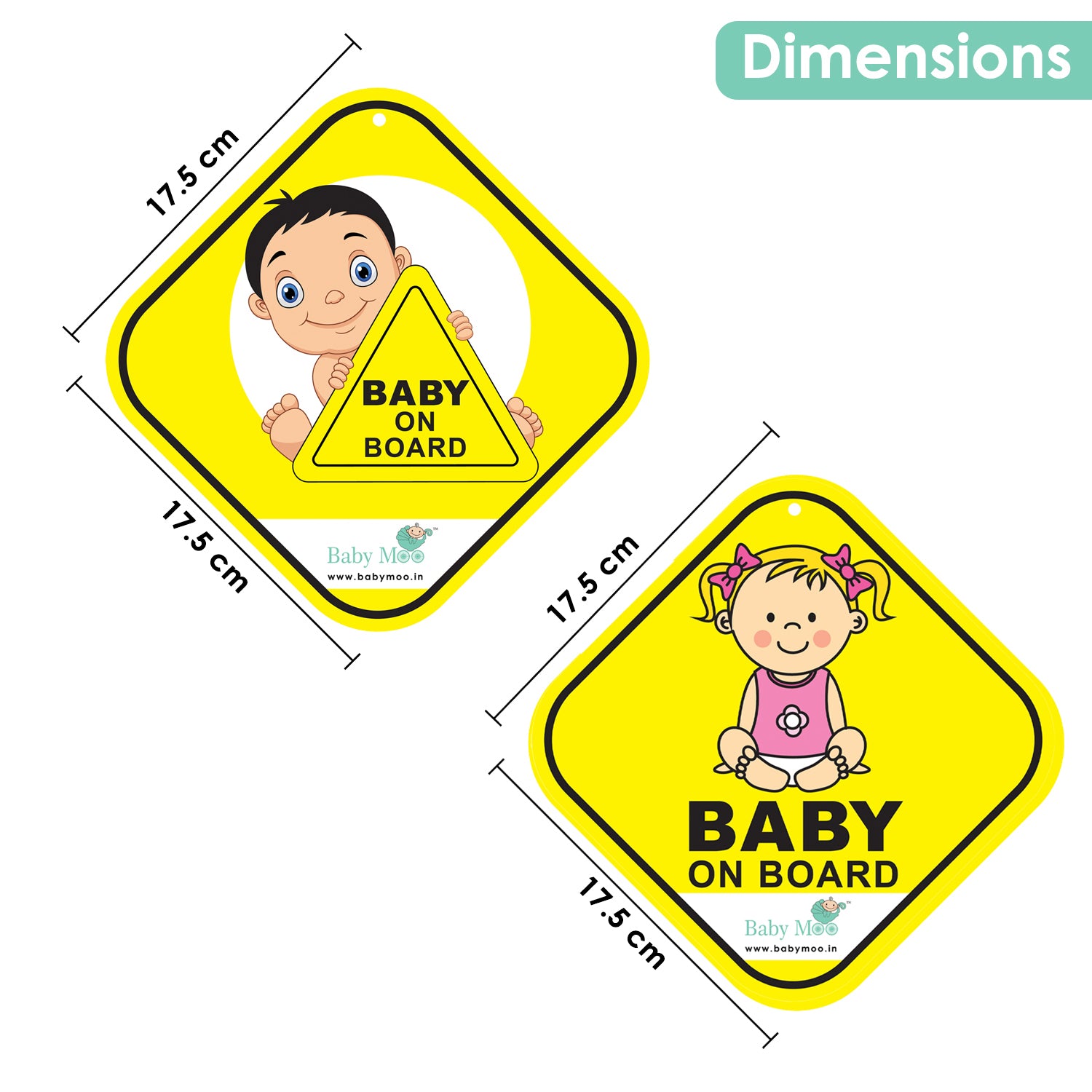 Baby Moo Kids Car Safety Sign Baby On Board With Suction Cup Clip 2 Pack - Yellow