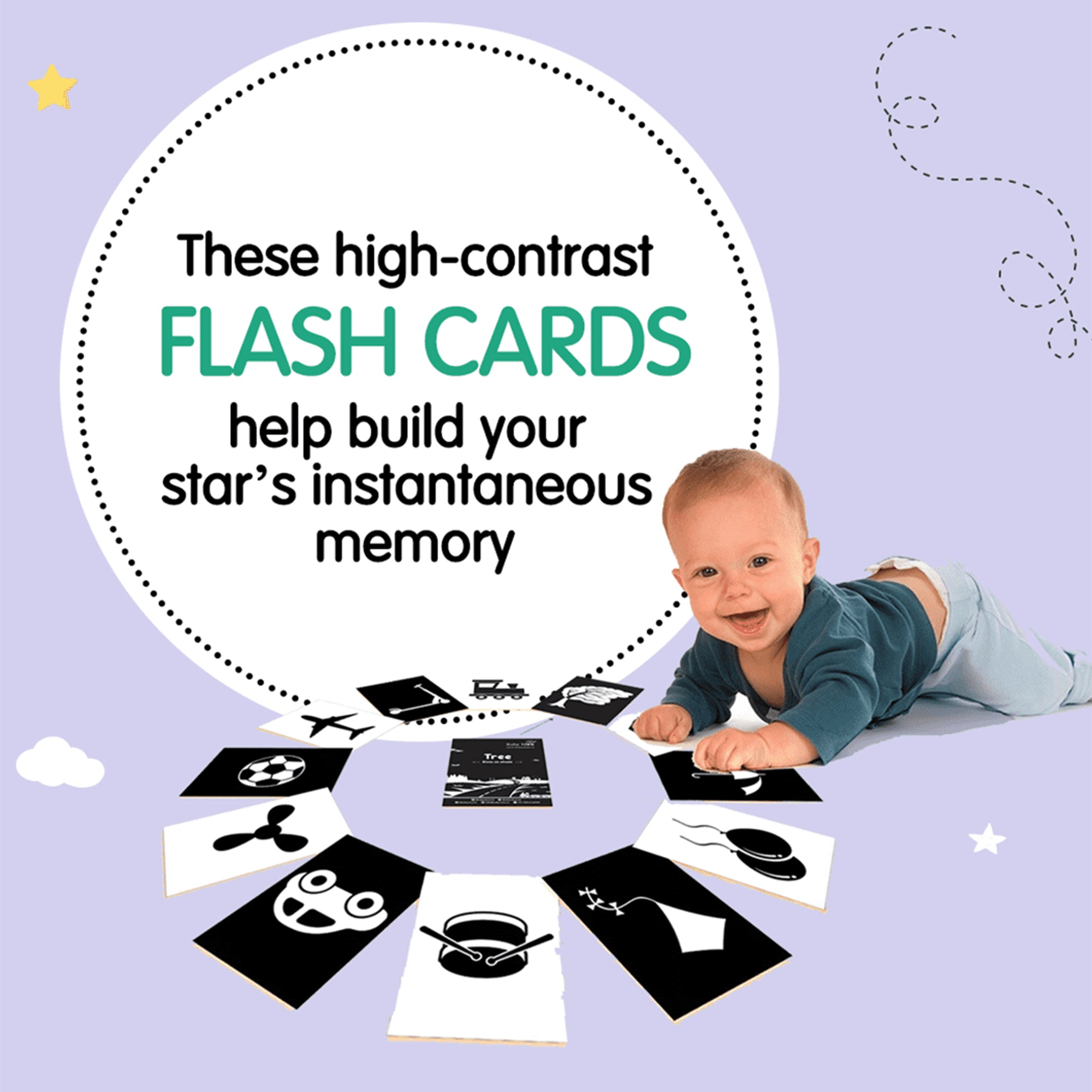 Baby Moo High Contrast Flash Cards Pack of 12 - Objects And Vehicles