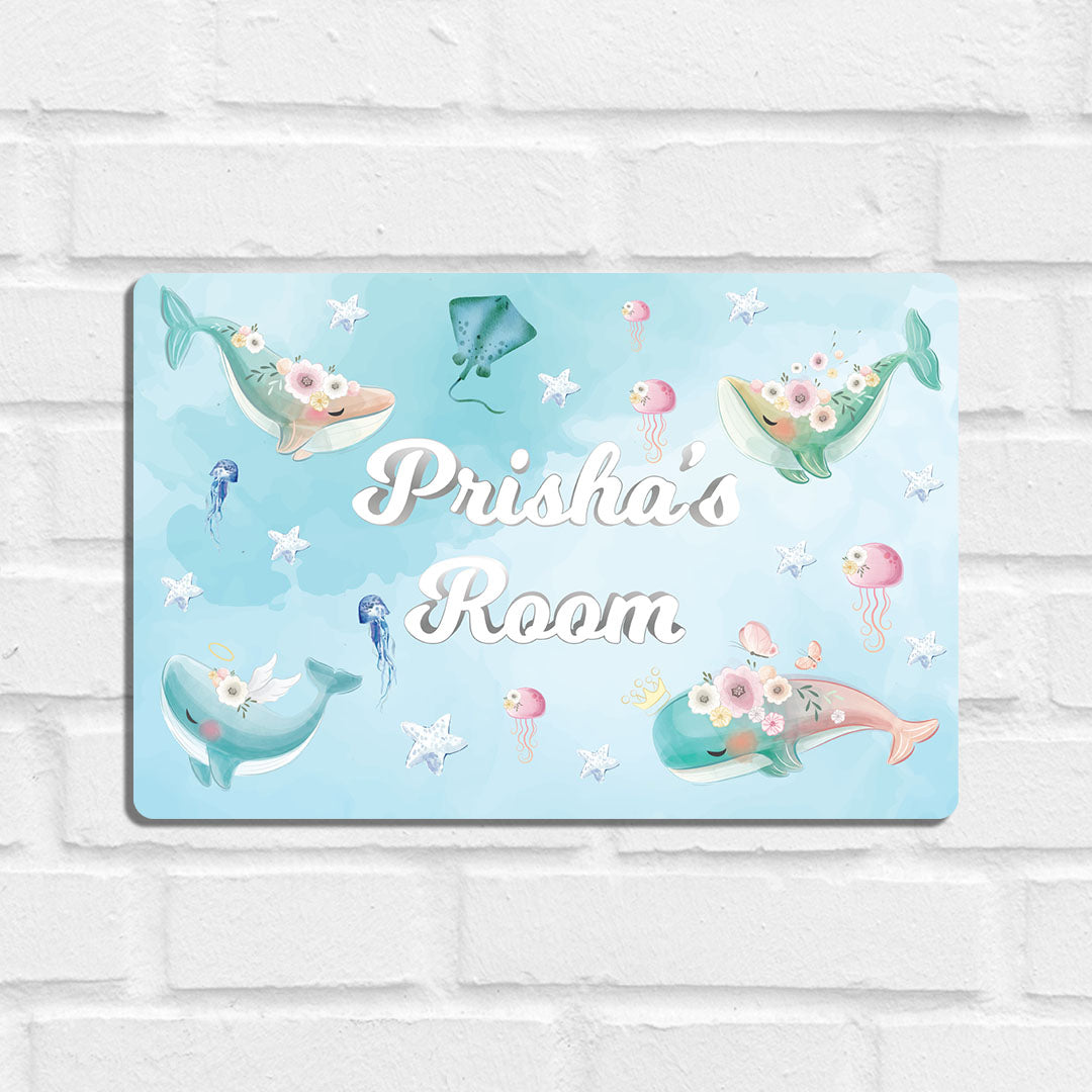 Floral Whales Name Plate (Standard) (kids)