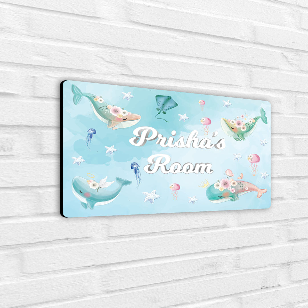 Floral Whales Name Plate (Standard) (kids)