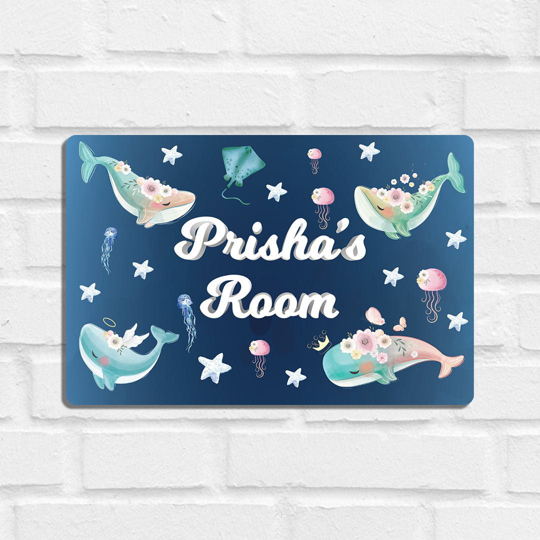 Floral Whales Name Plate (Standard) (kids)