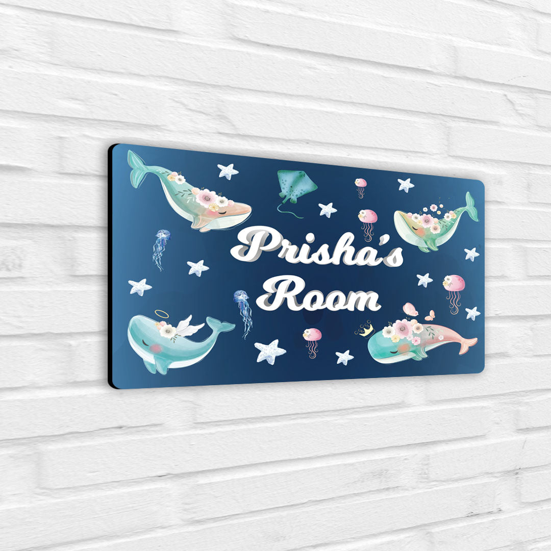 Floral Whales Name Plate (Standard) (kids)