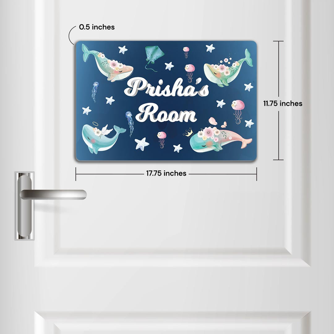 Floral Whales Name Plate (Standard) (kids)