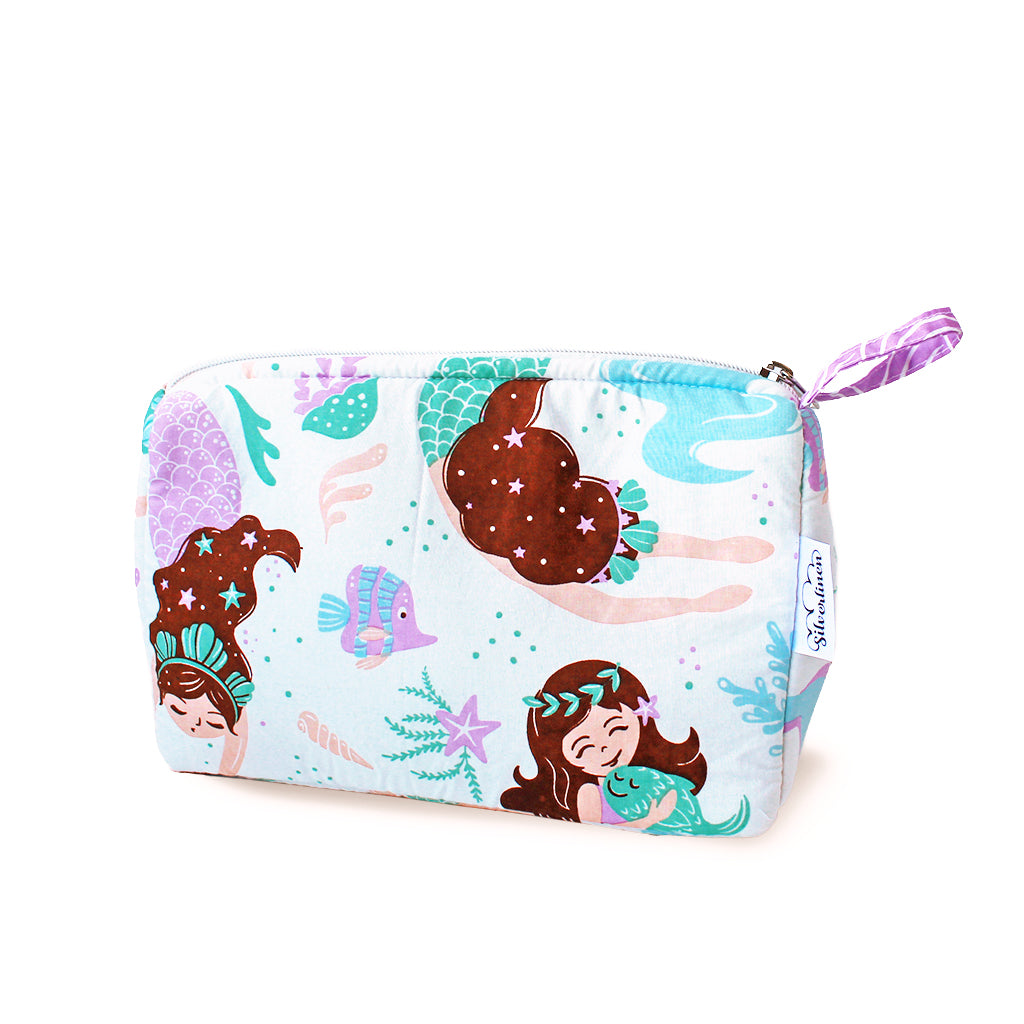 Cotton Zippered Multipurpose Pouch With Waterproof Lining - Magical Mermaids