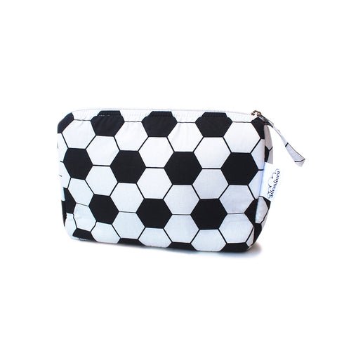 Cotton Zippered Multipurpose Pouch With Waterproof Lining - Football Pattern