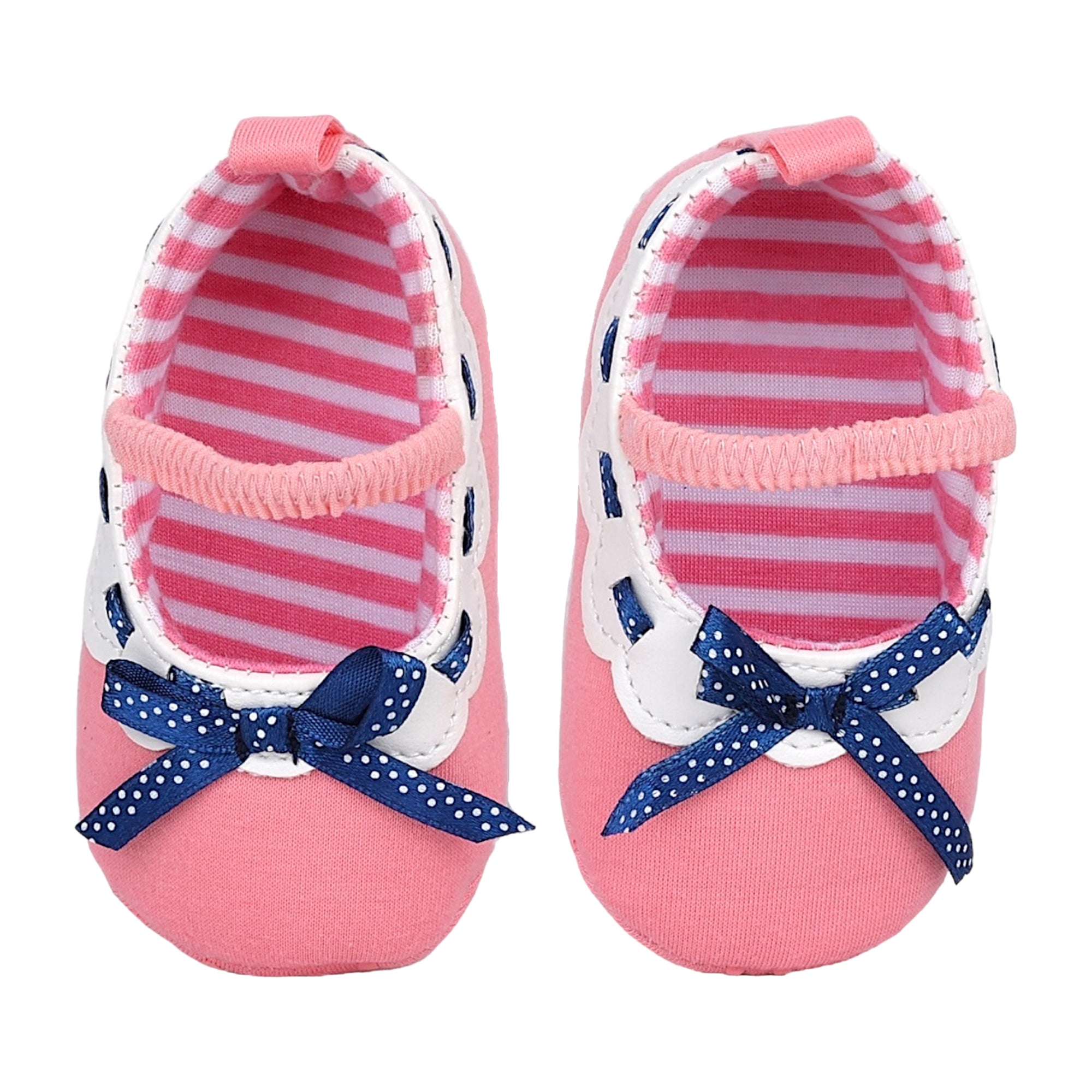 Baby Moo Bow Knot Mary Jane Elastic Strap Anti-Skid Ballerina Booties - Peach