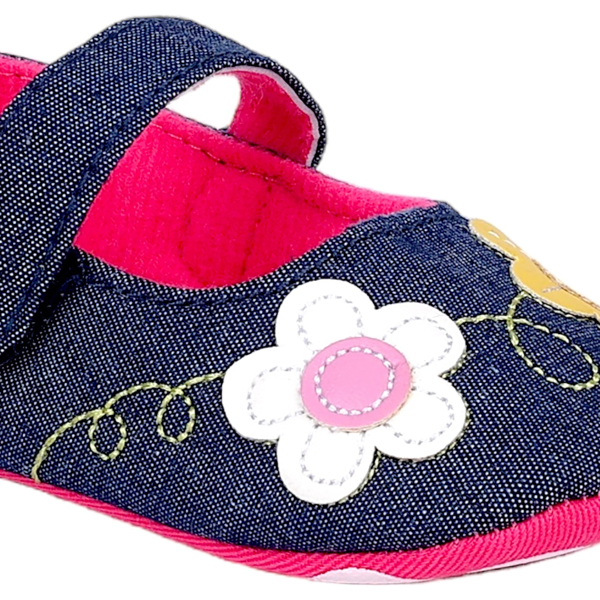 Baby Moo Floral Applique Anti-Skid Ballerina Booties - Navy Blue