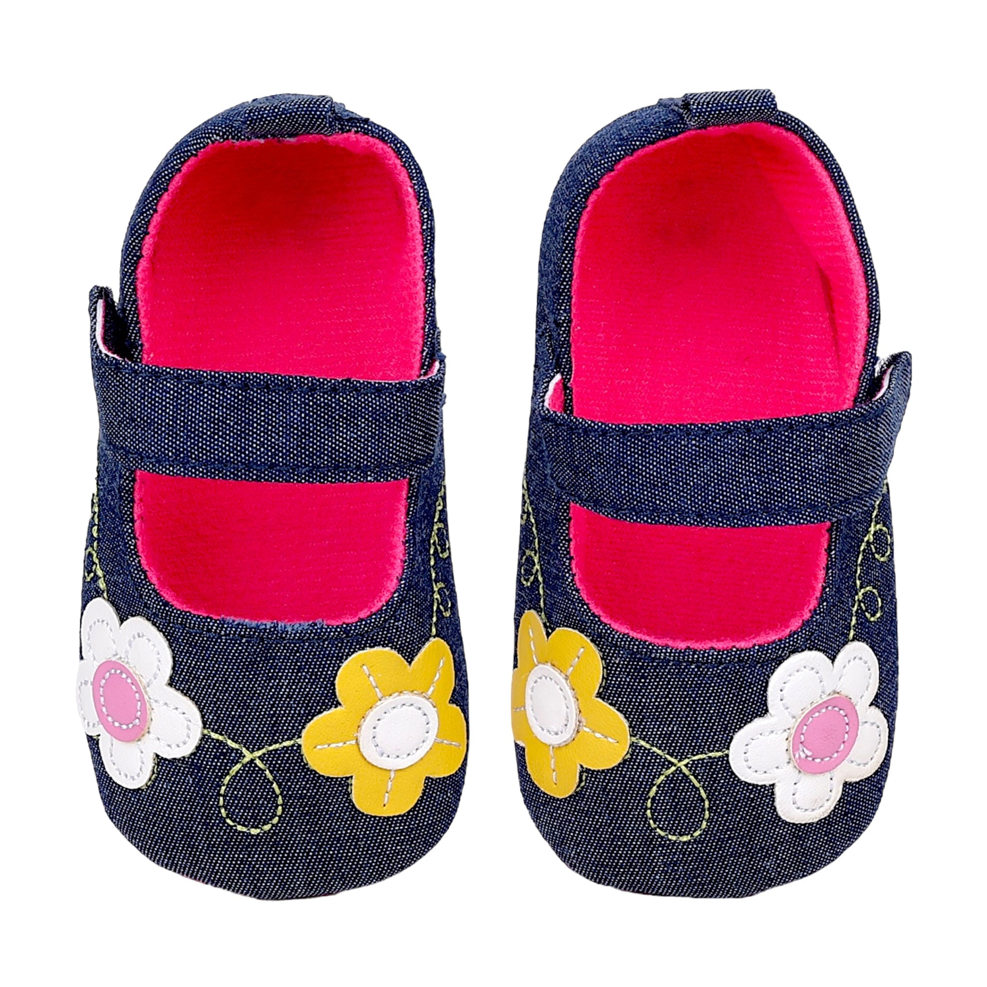 Baby Moo Floral Applique Anti-Skid Ballerina Booties - Navy Blue