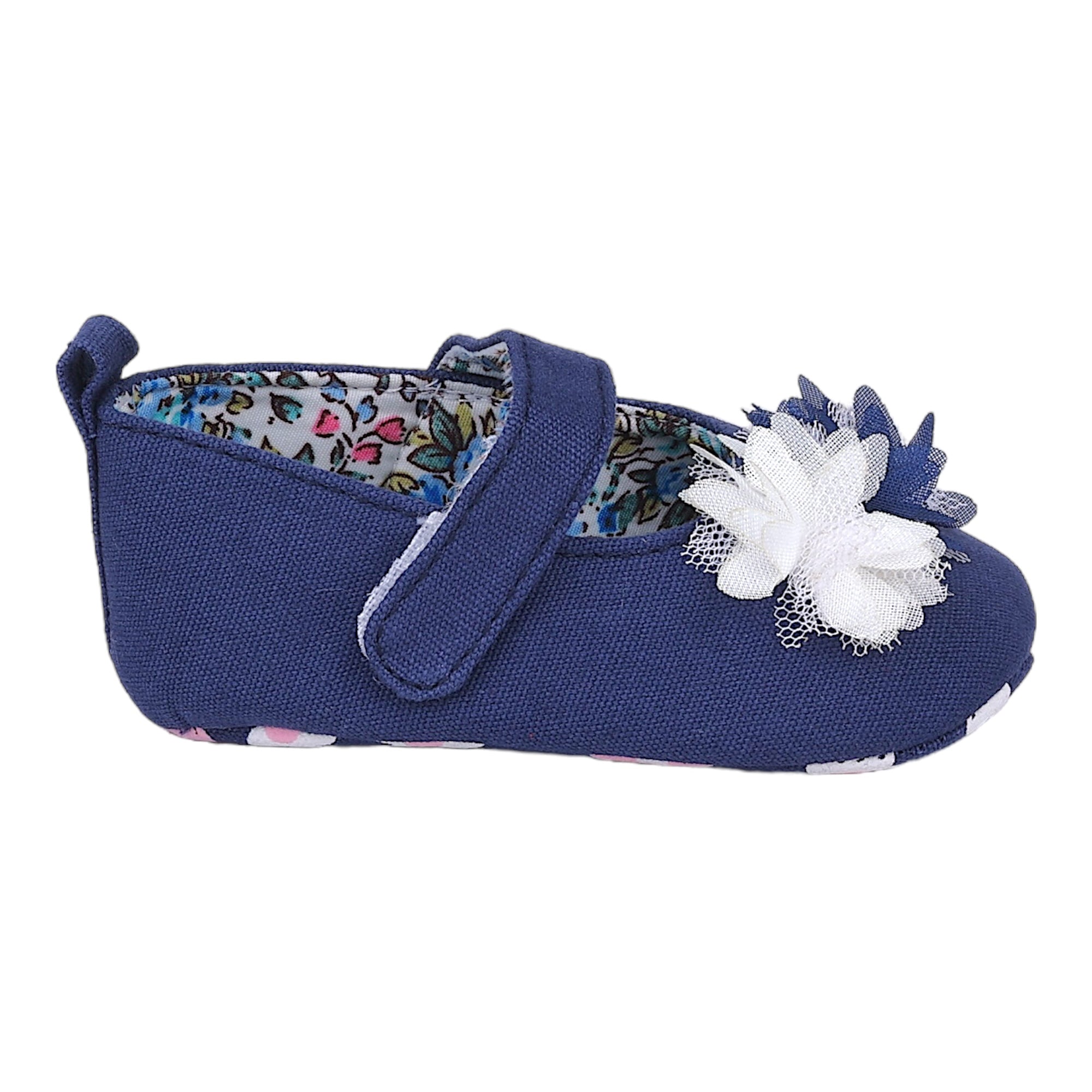 Baby Moo Embellished Flower Anti-Skid Ballerina Booties - Navy Blue