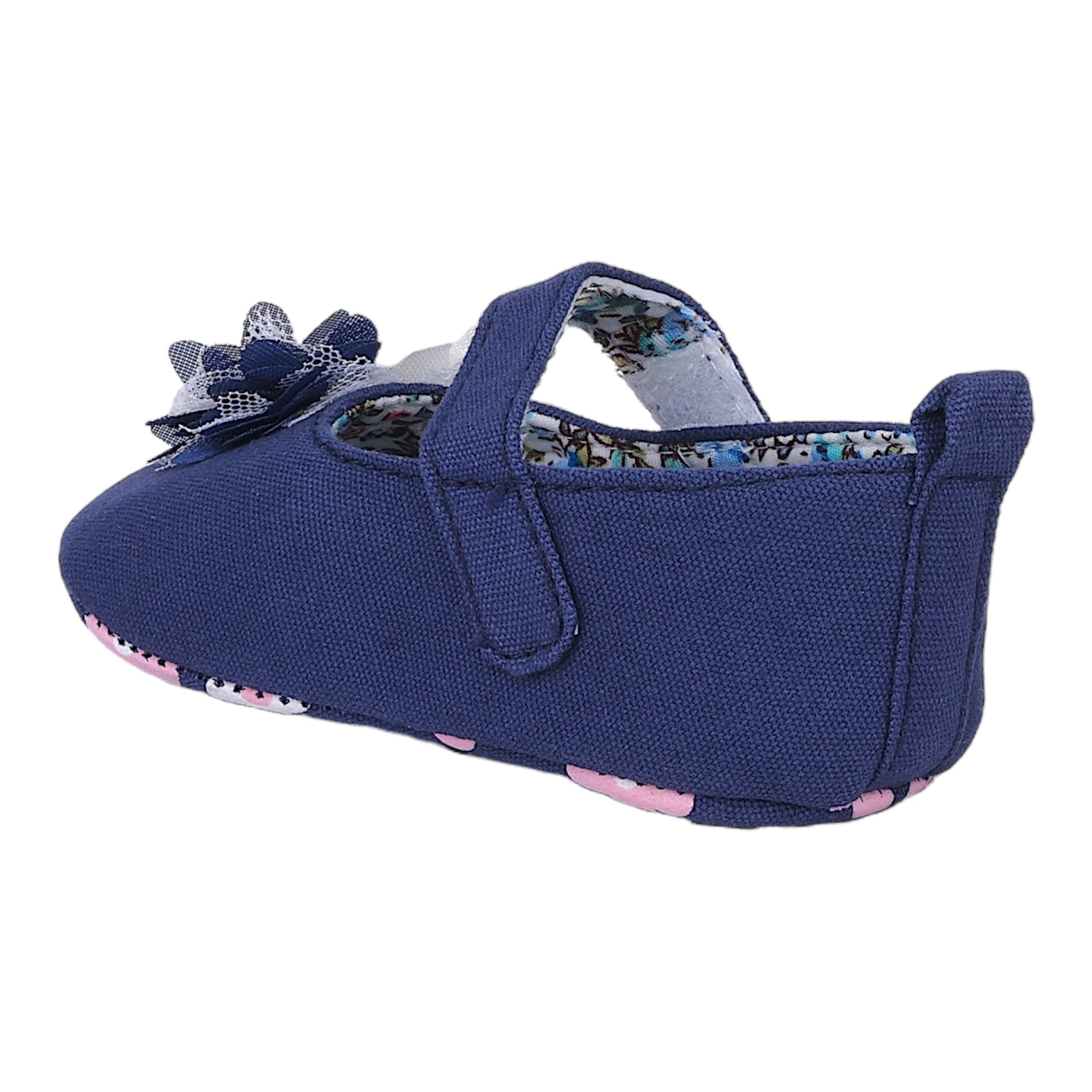 Baby Moo Embellished Flower Anti-Skid Ballerina Booties - Navy Blue