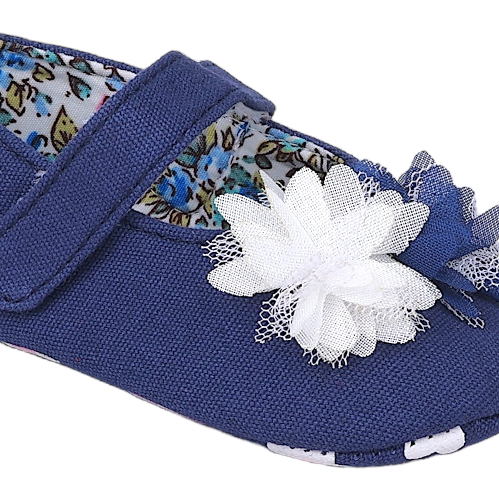 Baby Moo Embellished Flower Anti-Skid Ballerina Booties - Navy Blue