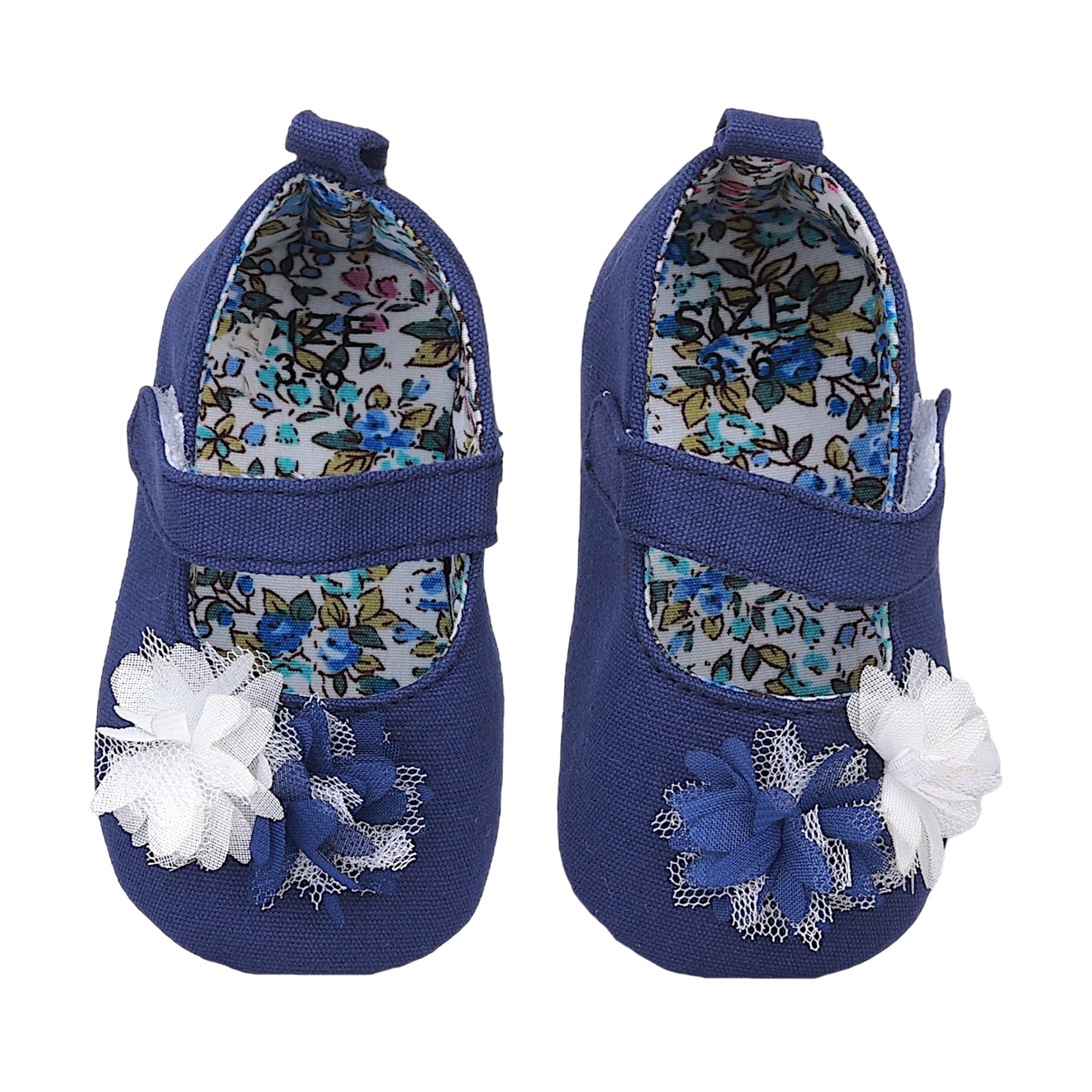 Baby Moo Embellished Flower Anti-Skid Ballerina Booties - Navy Blue