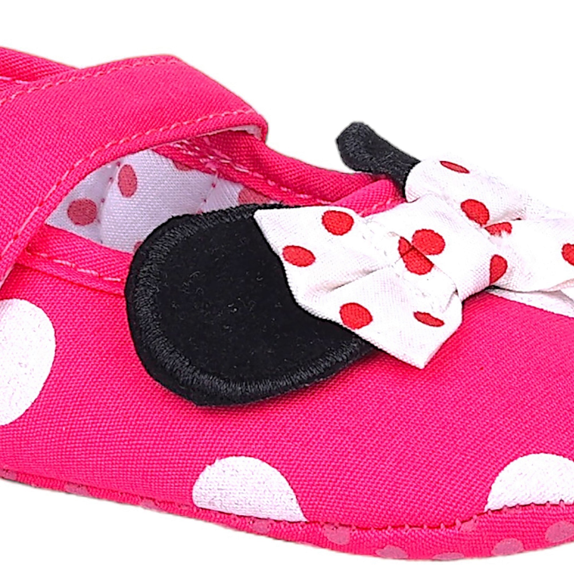 Baby Moo Mini Mouse Bow Velcro Strap Anti-Skid Ballerina Booties - Pink