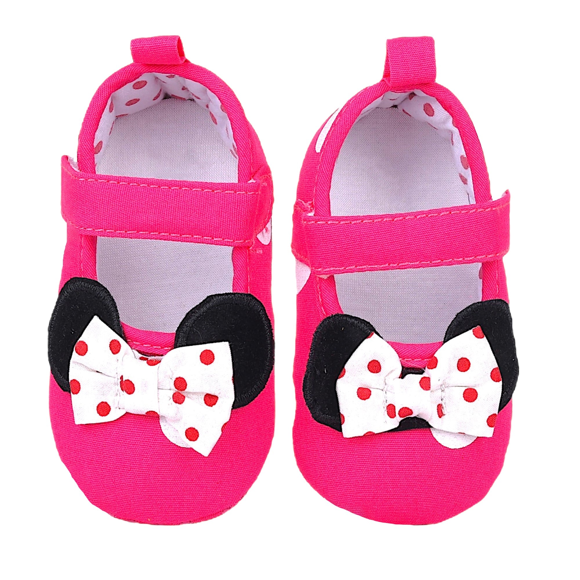 Baby Moo Mini Mouse Bow Velcro Strap Anti-Skid Ballerina Booties - Pink