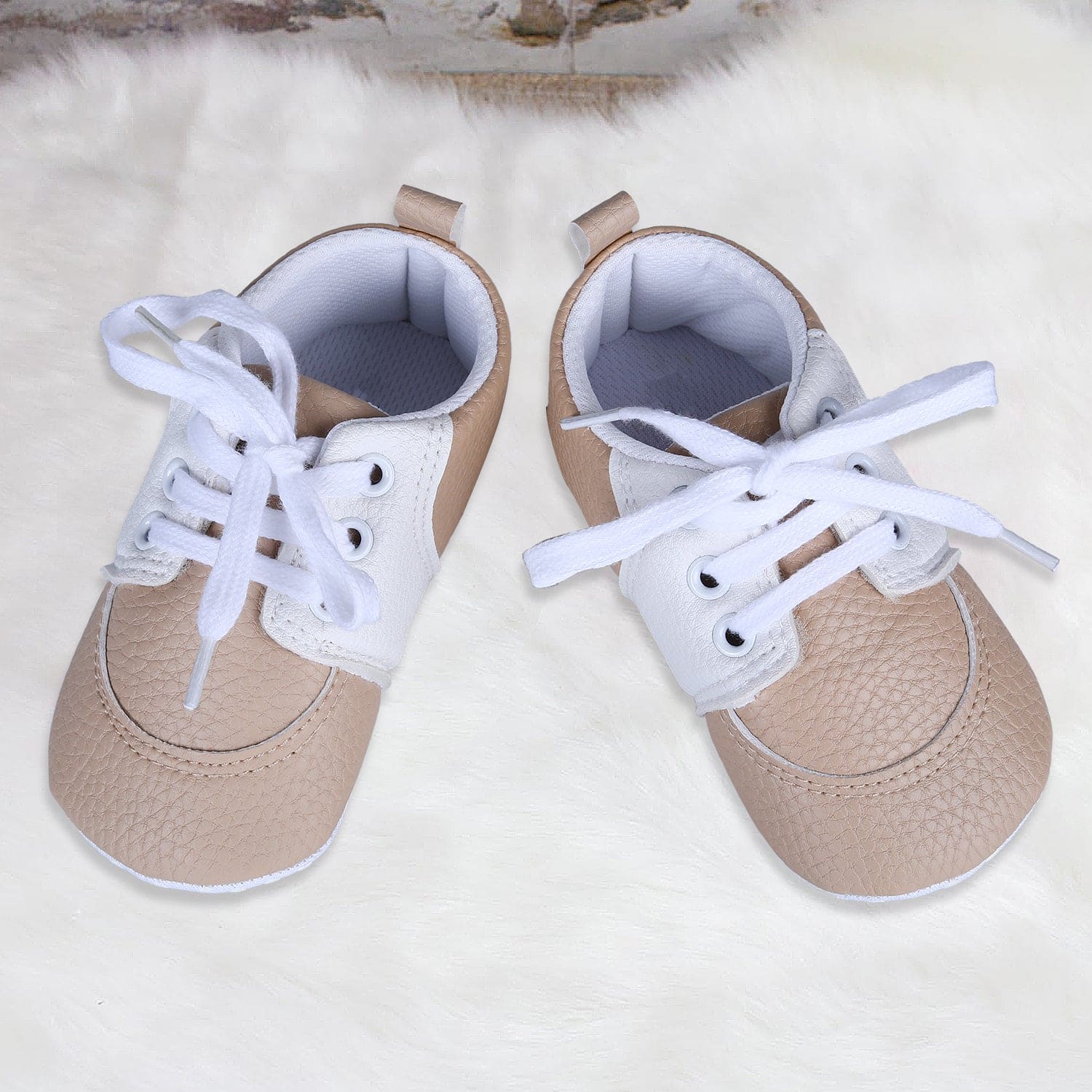 Lace-Up Stylish Leather Sneaker Shoes - Beige - Baby Moo