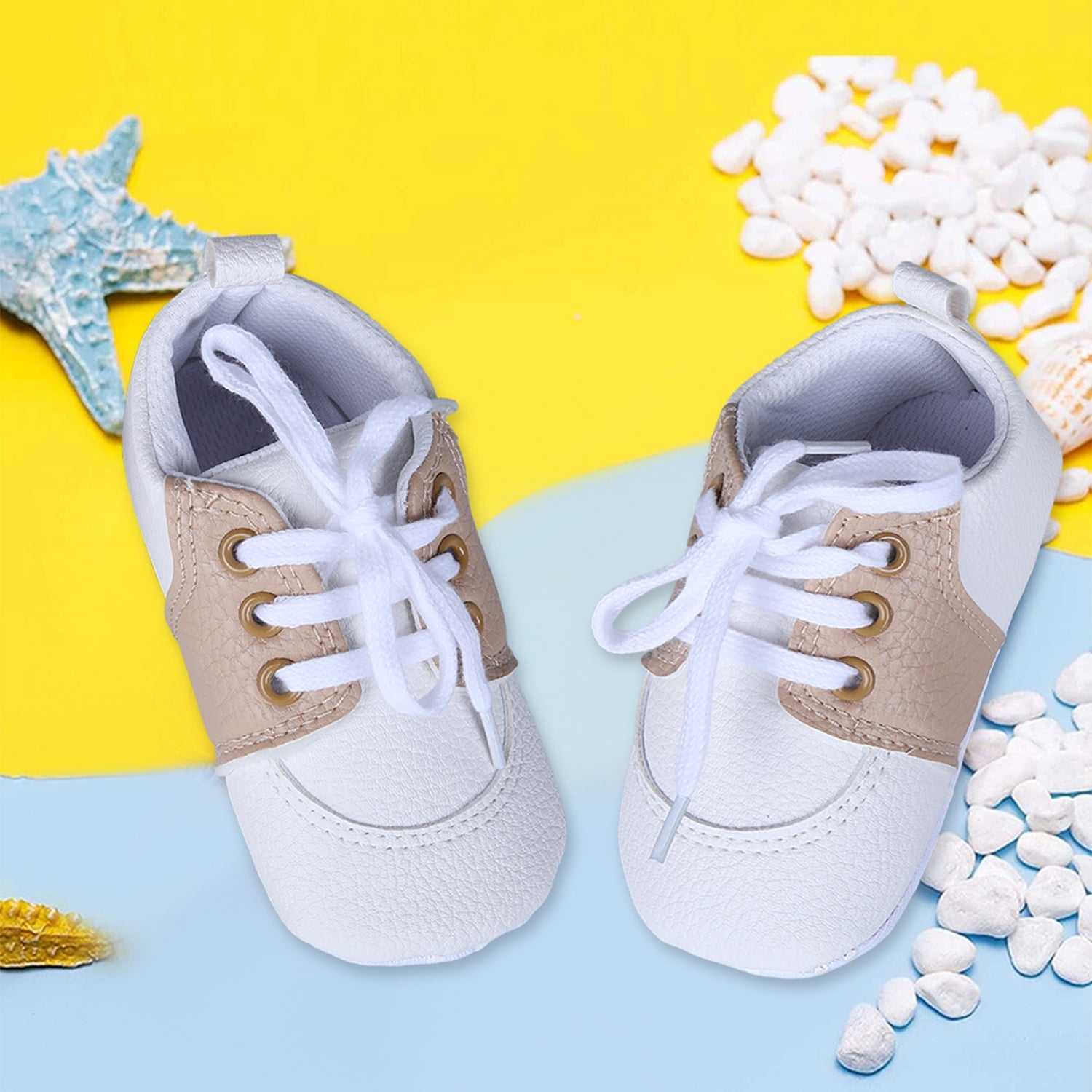 Lace-Up Stylish Leather Sneaker Shoes - White - Baby Moo