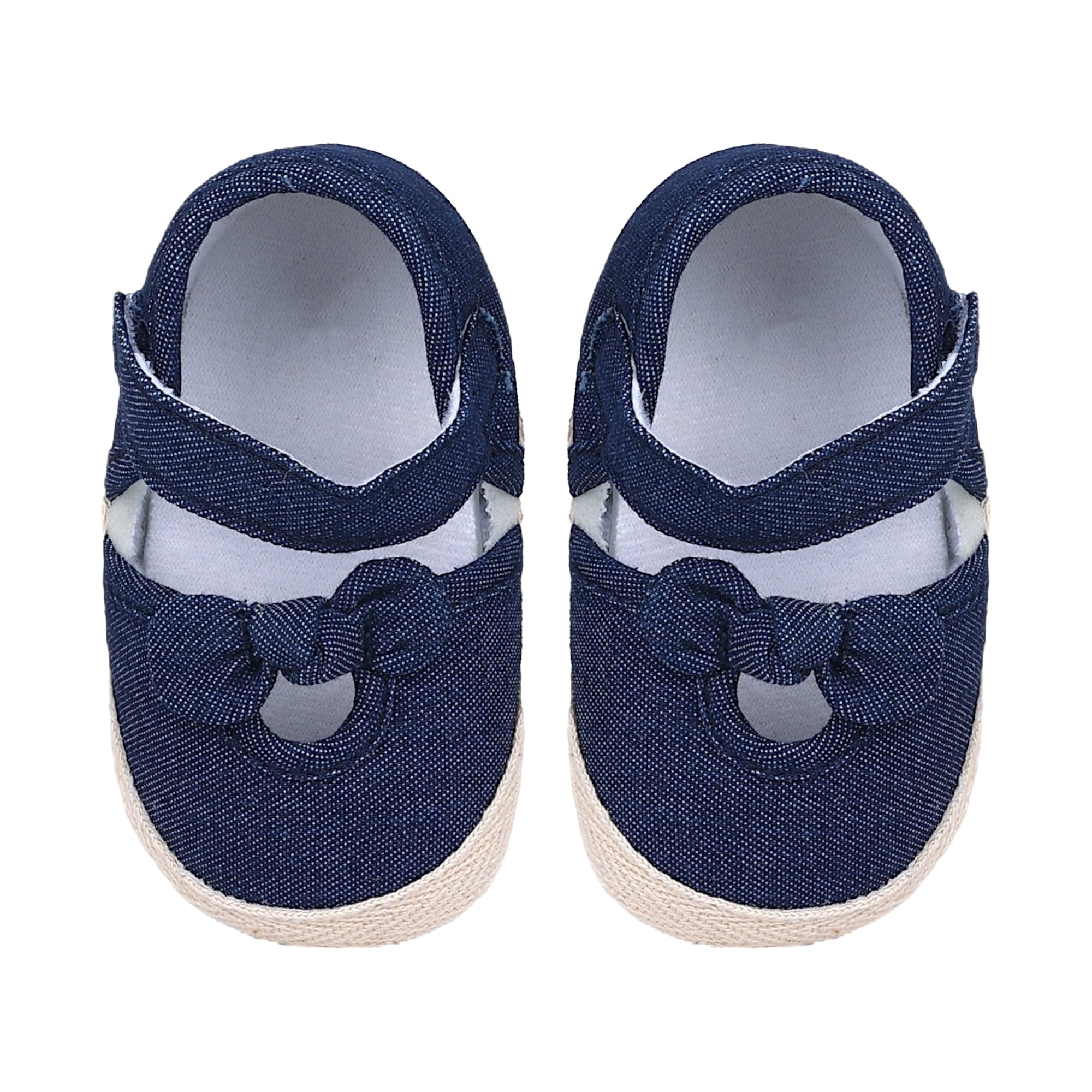 Baby Moo Bow Knot Velcro Strap Denim Ballerina Booties - Blue