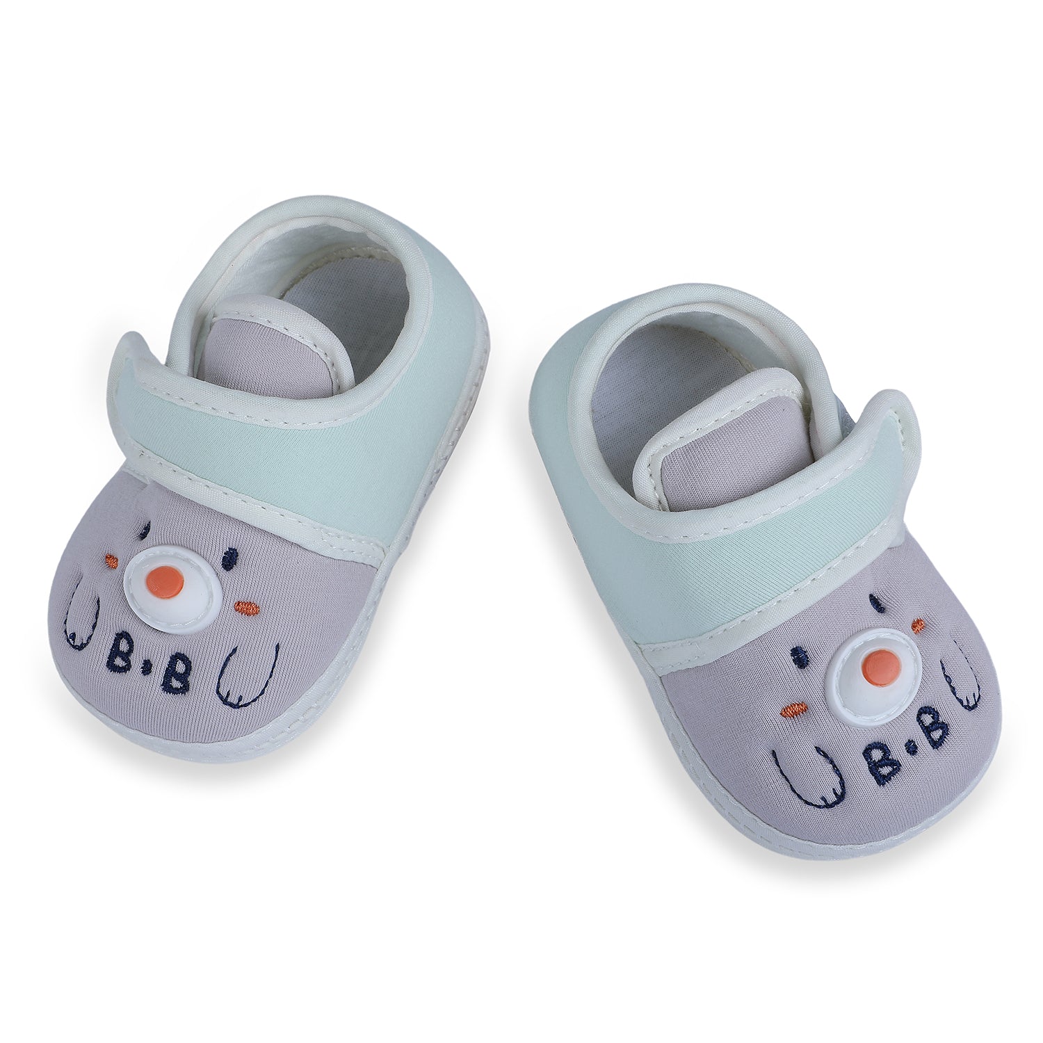 Baby Moo Smiling Bear Soft Sole Anti-Slip Booties - Grey - Baby Moo