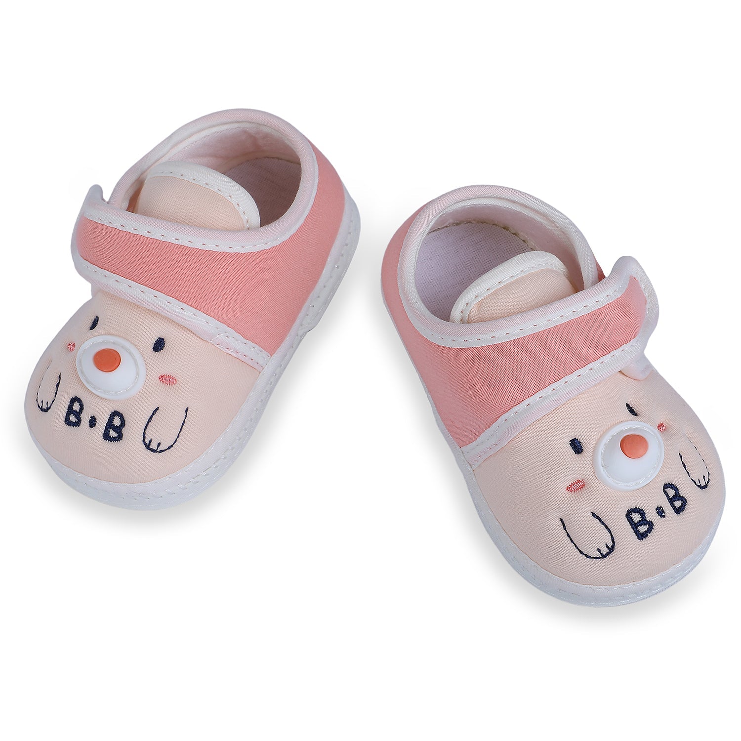 Baby Moo Smiling Bear Soft Sole Anti-Slip Booties - Peach - Baby Moo