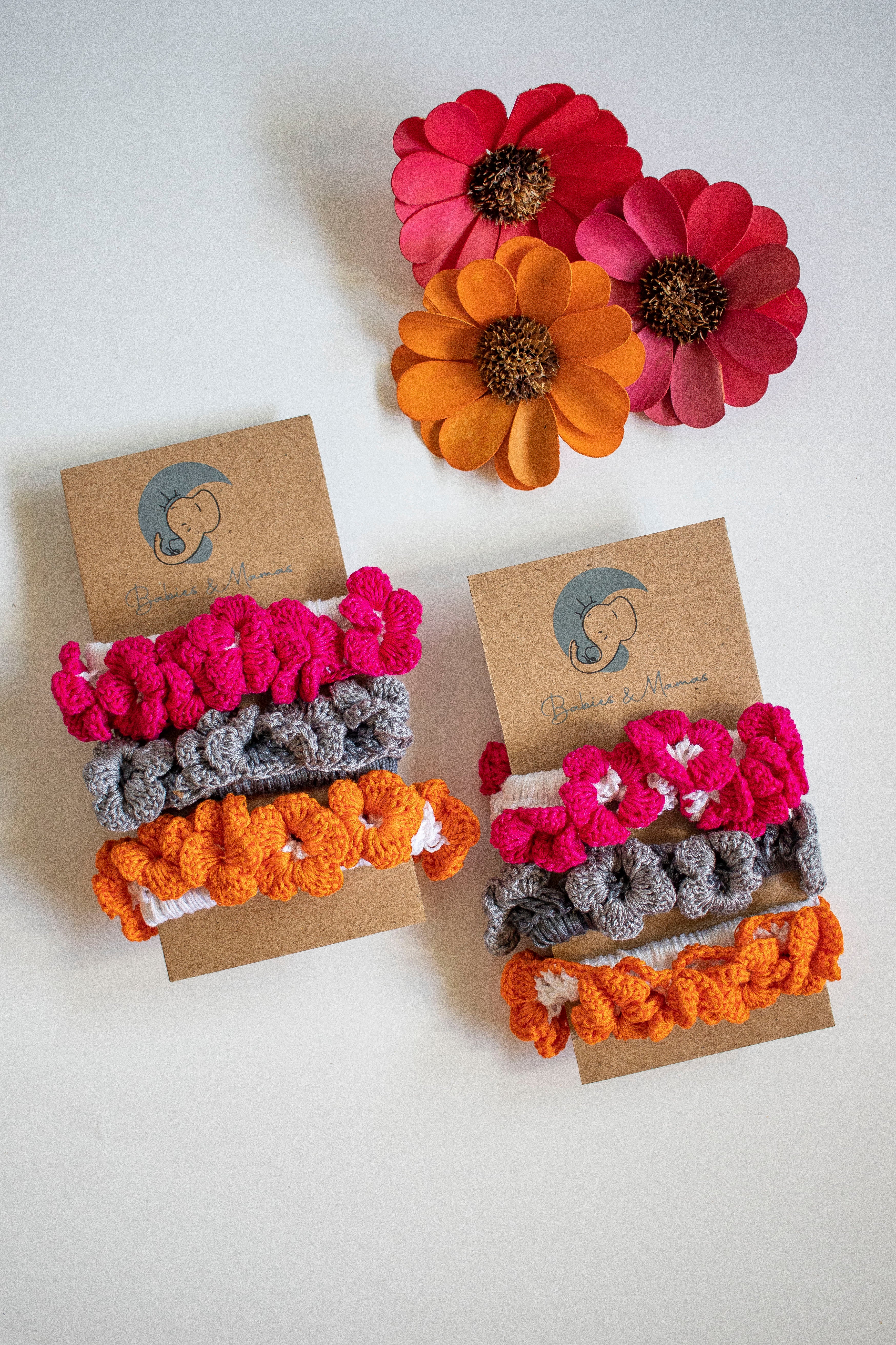 Handmade Crochet Scrunchies (Pink Grey, Saffron)