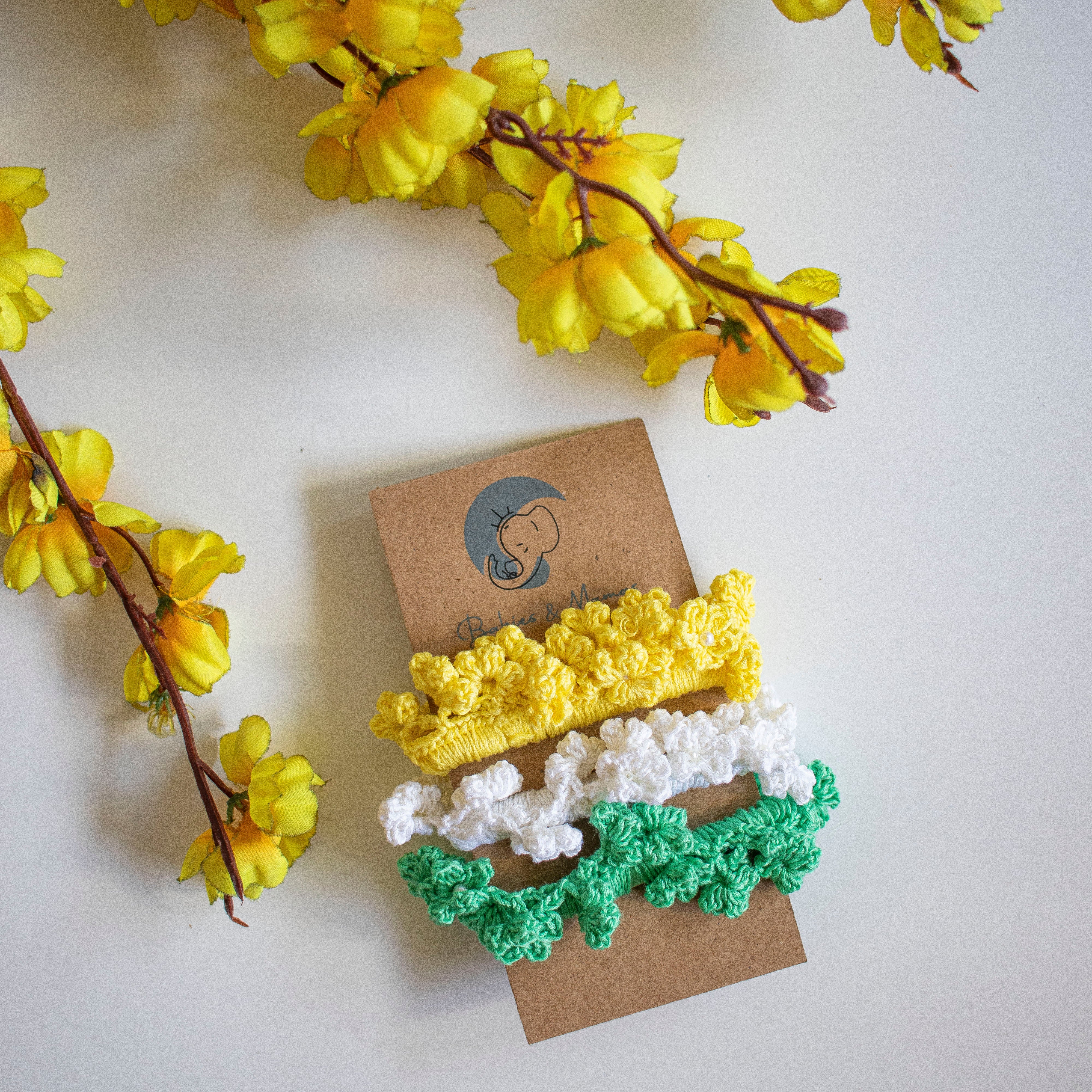 Handmade Crochet Scrunchies (Yellow,White,Green)