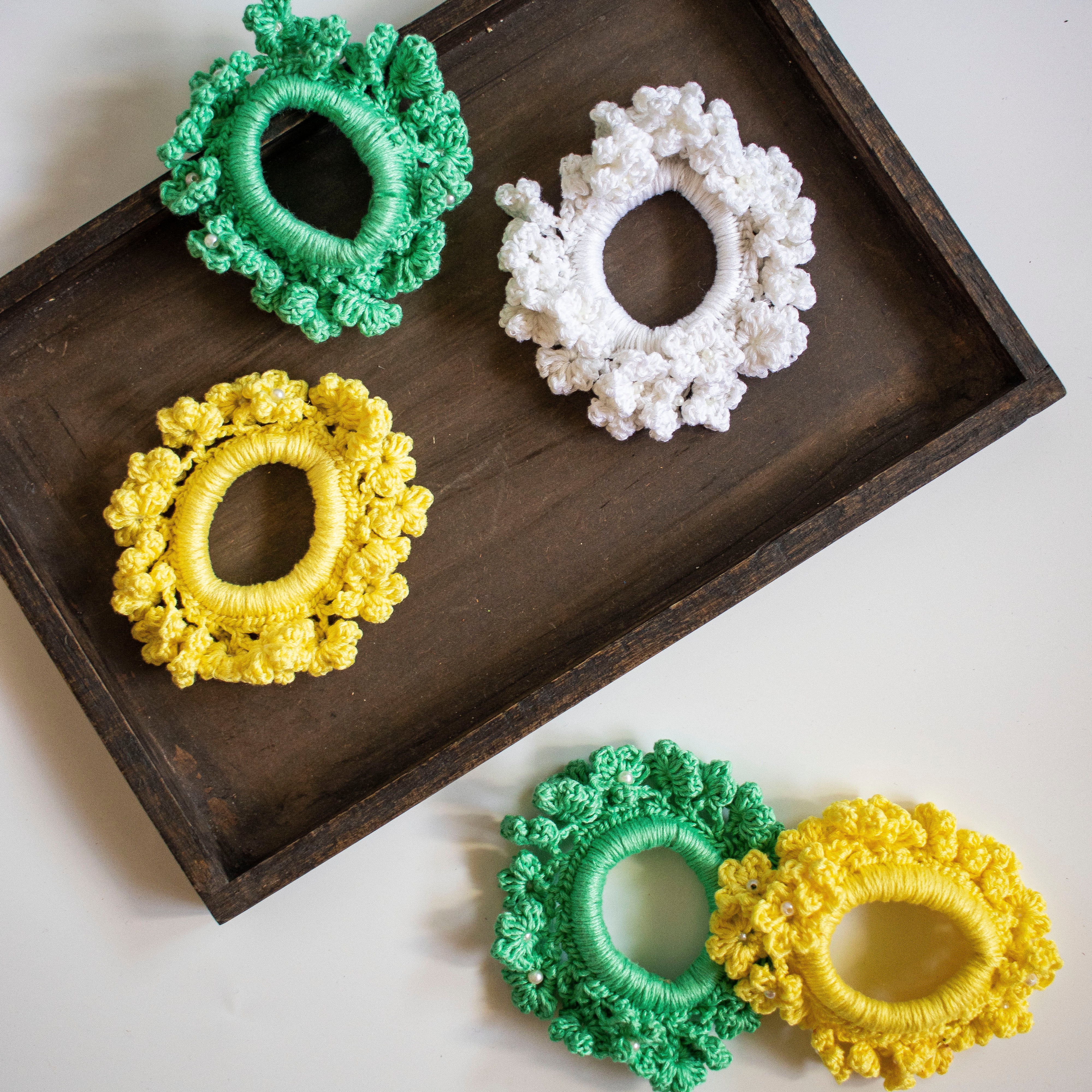 Handmade Crochet Scrunchies (Yellow,White,Green)