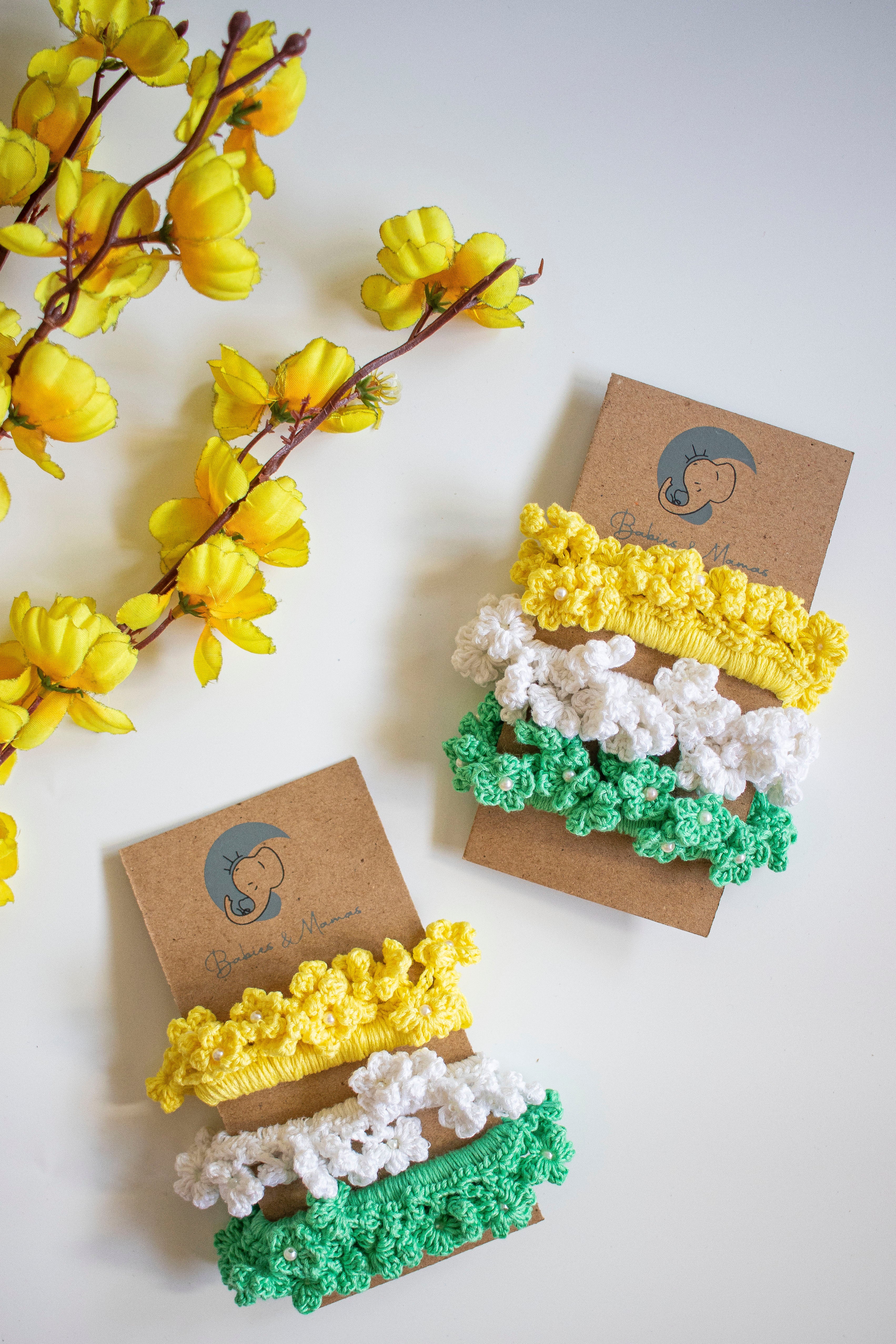 Handmade Crochet Scrunchies (Yellow,White,Green)
